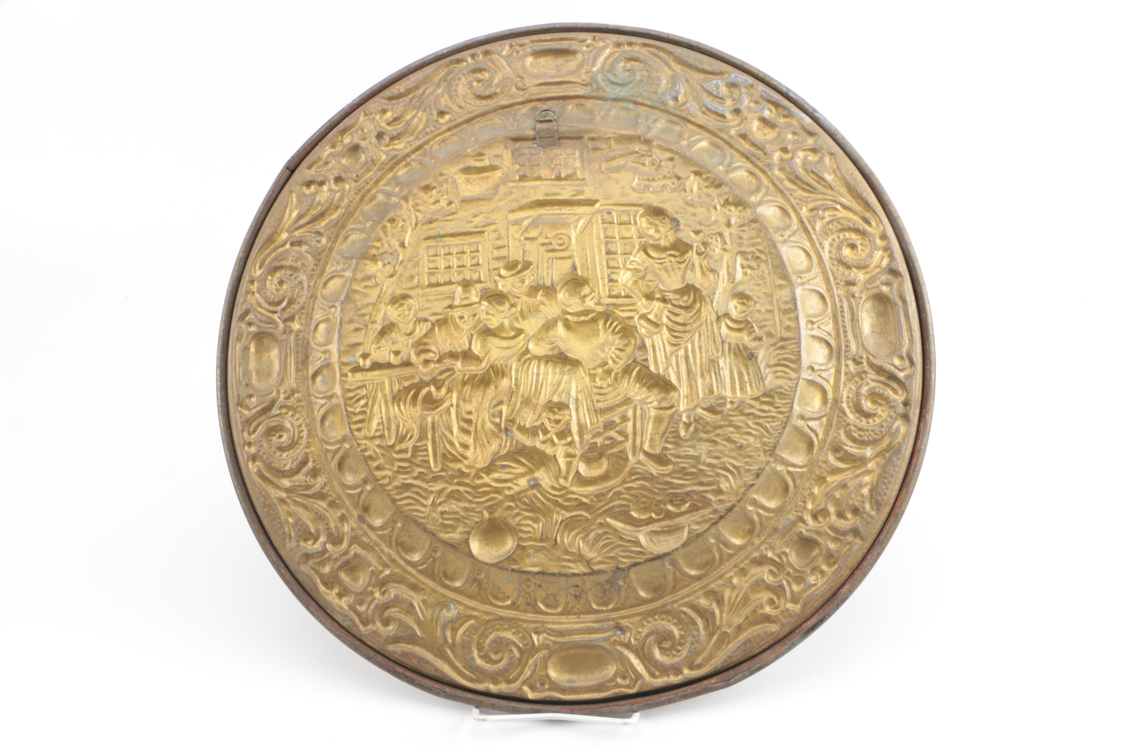 Vintage Decorative Embossed Brass Wall Plates Including Peerage