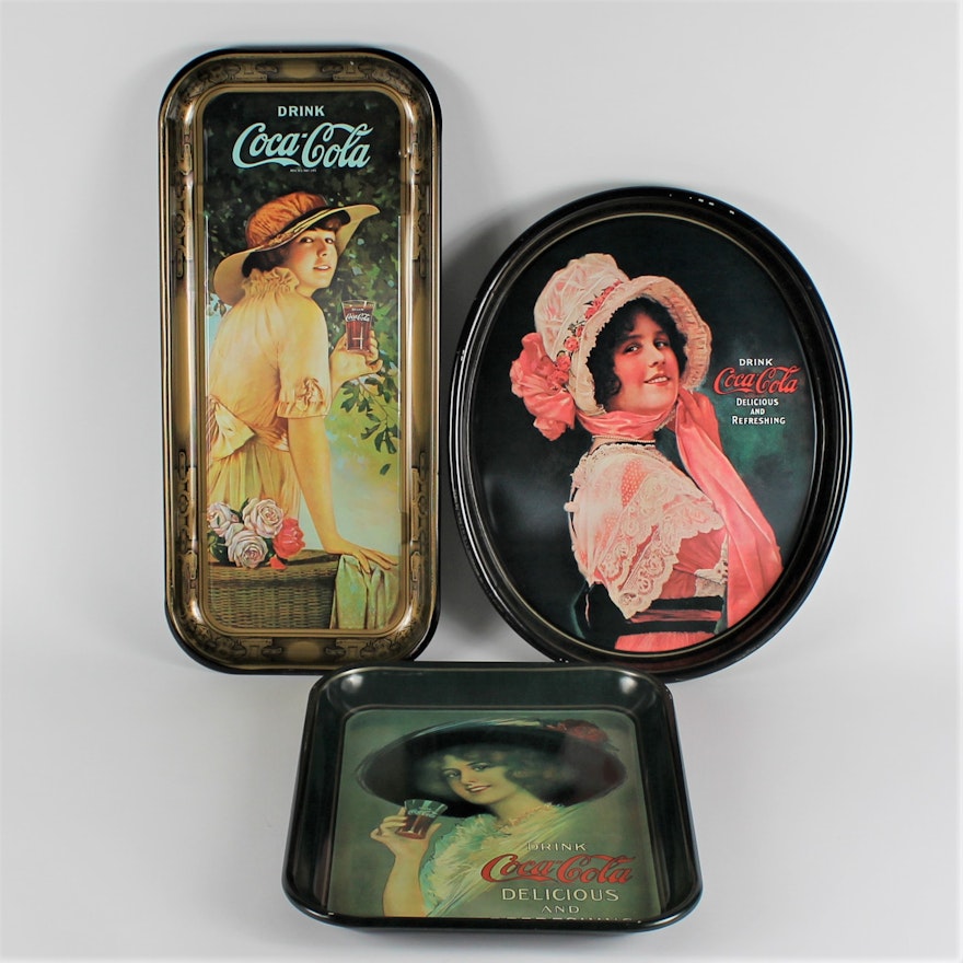 Vintage Coca-Cola Lithograph Tin Trays