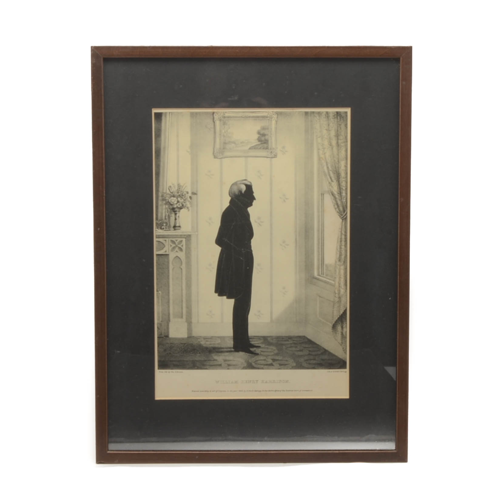 William H. Brown 1844 Lithographic Silhouette Portrait "William Henry Harrison"