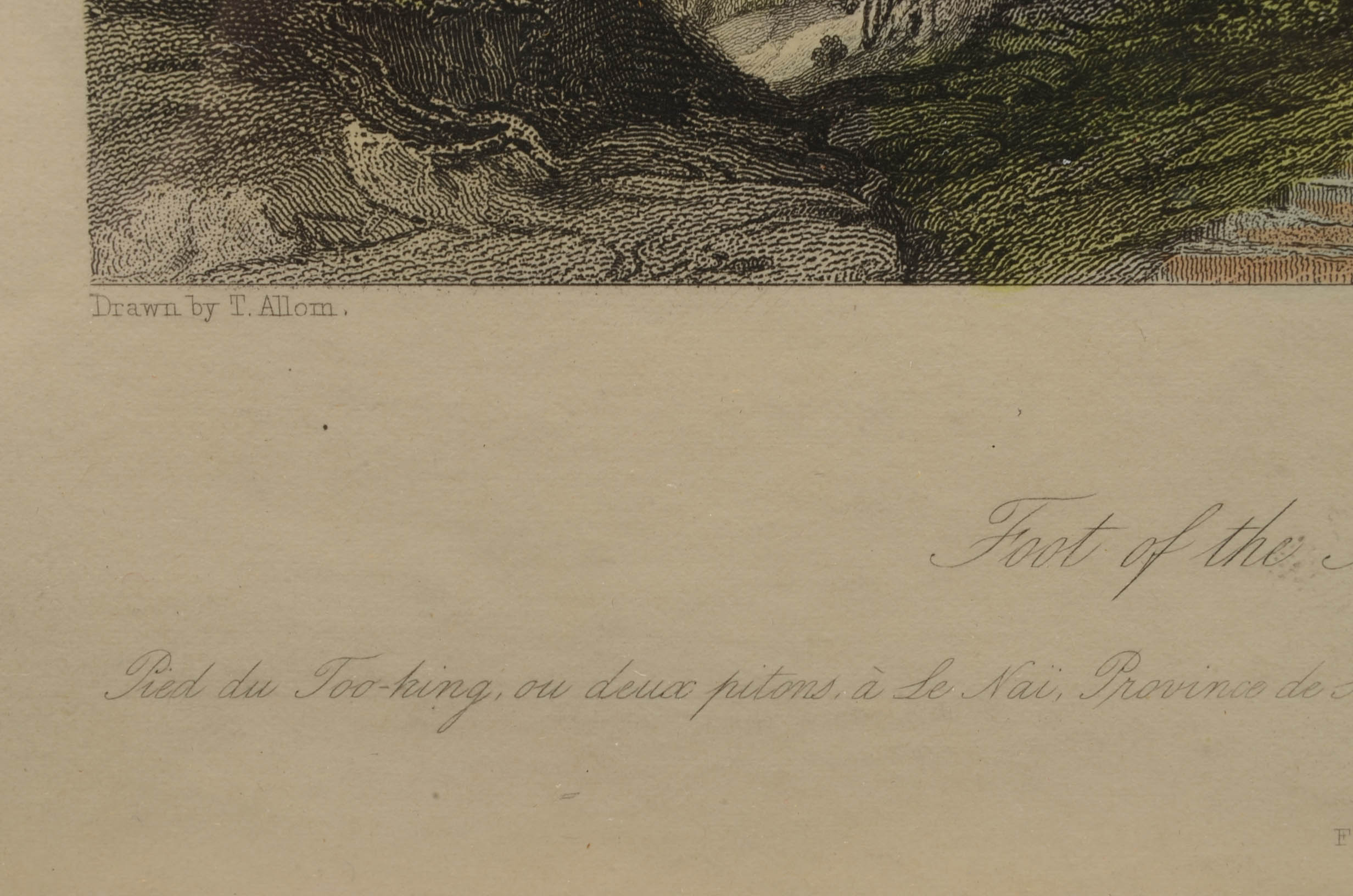 Thomas Allom 1843 Steel Plate Engraving "Foot of the Too-hing, or Two Peaks..."