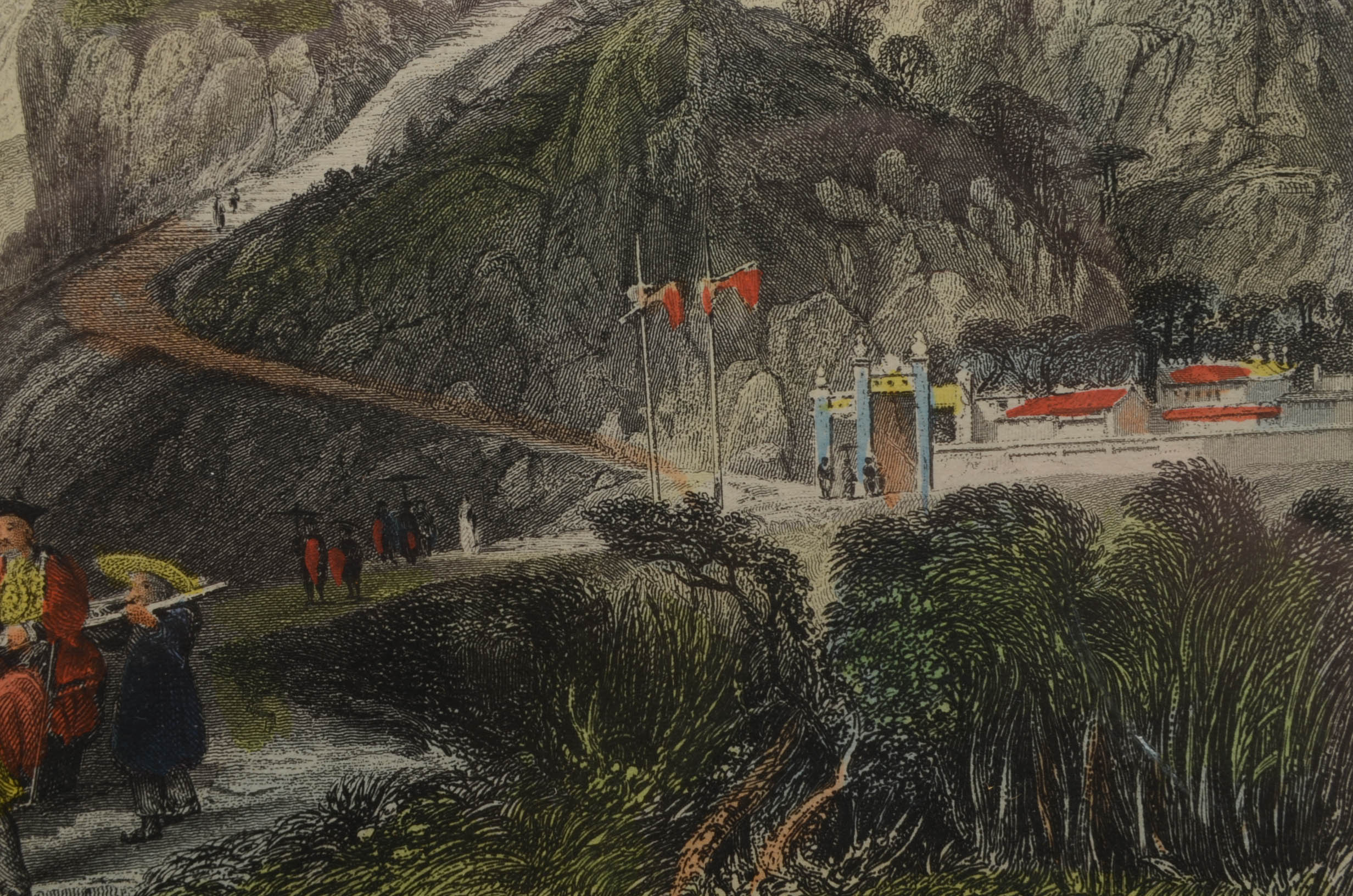 Thomas Allom 1843 Steel Plate Engraving "Foot of the Too-hing, or Two Peaks..."