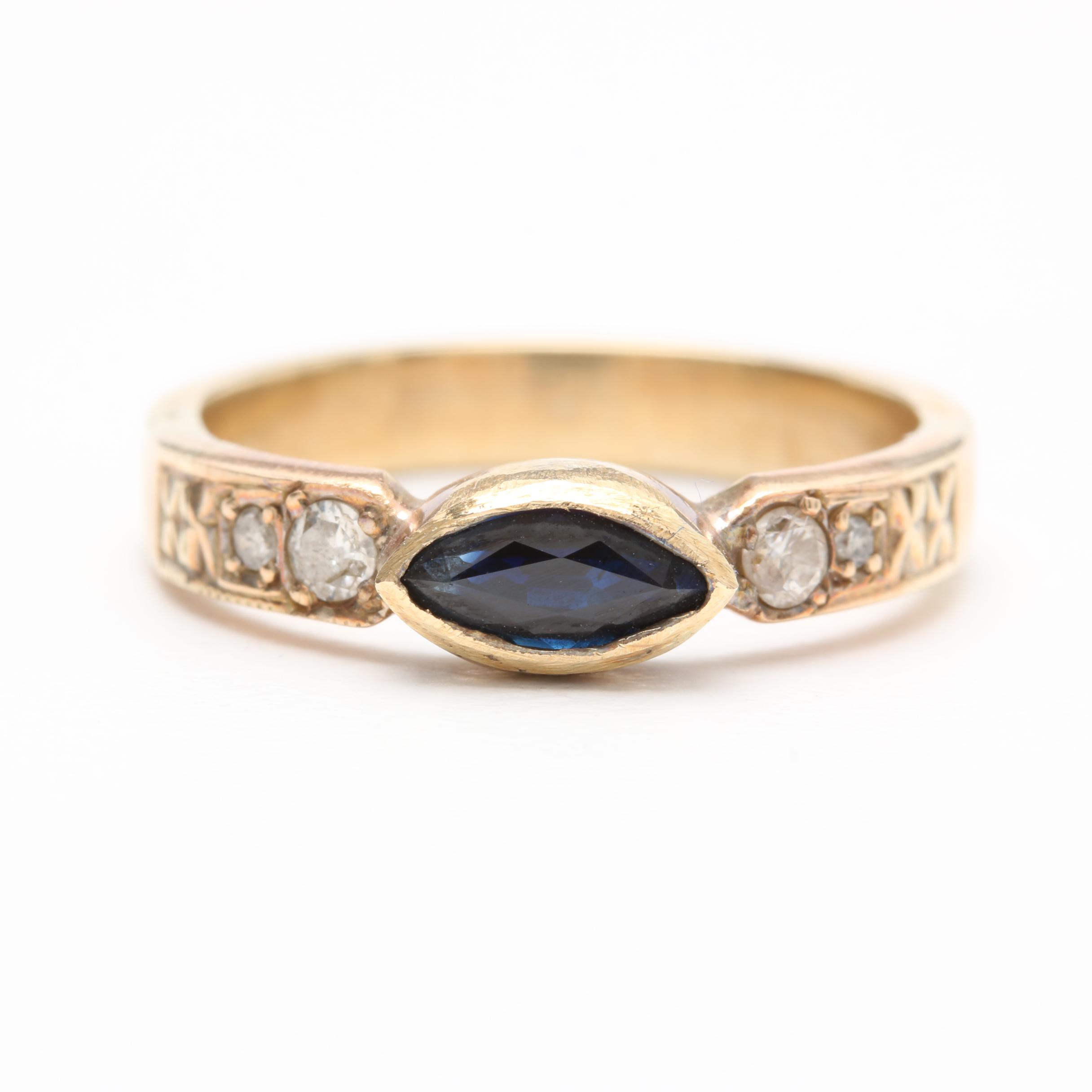14K Yellow Gold Sapphire and Diamond Ring