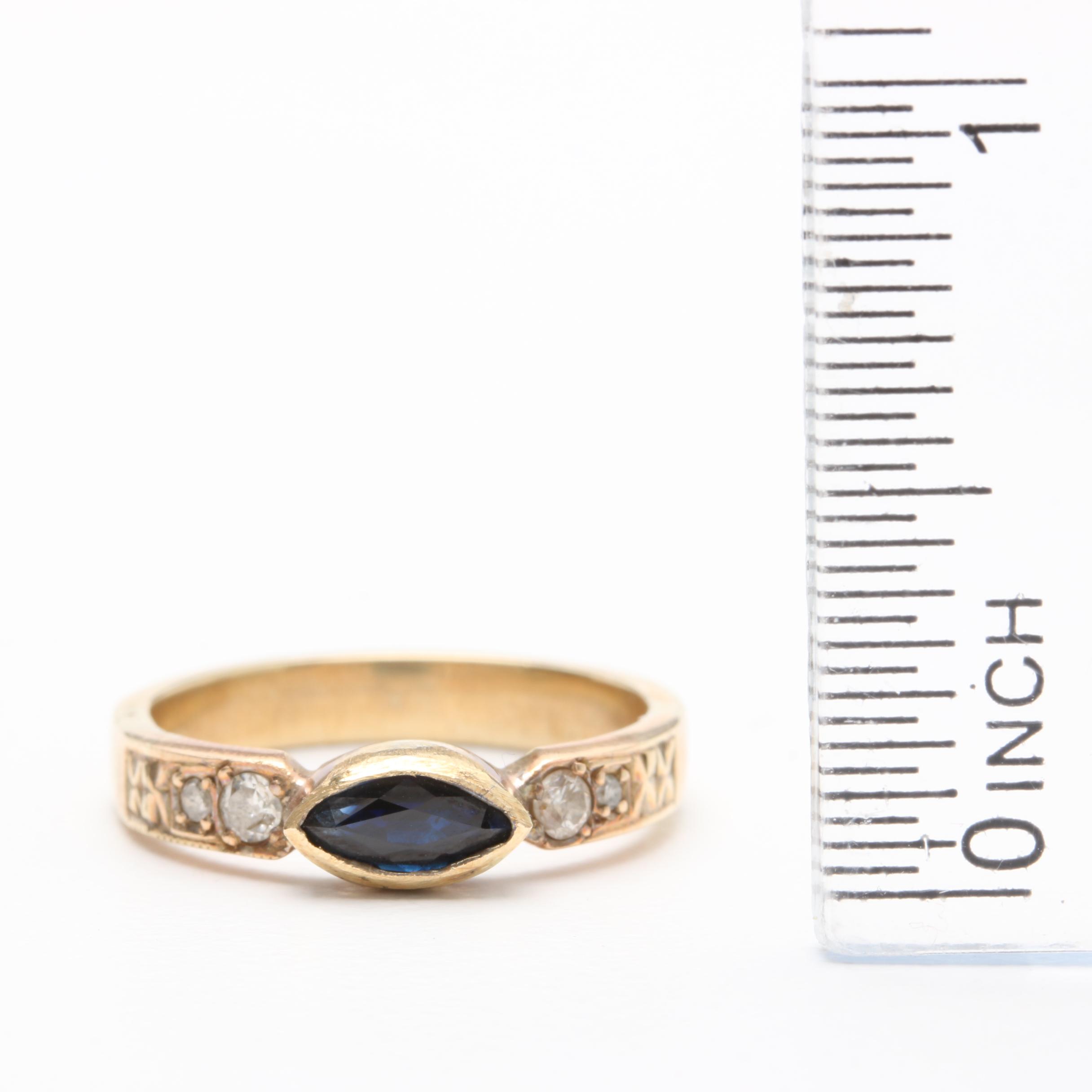 14K Yellow Gold Sapphire and Diamond Ring