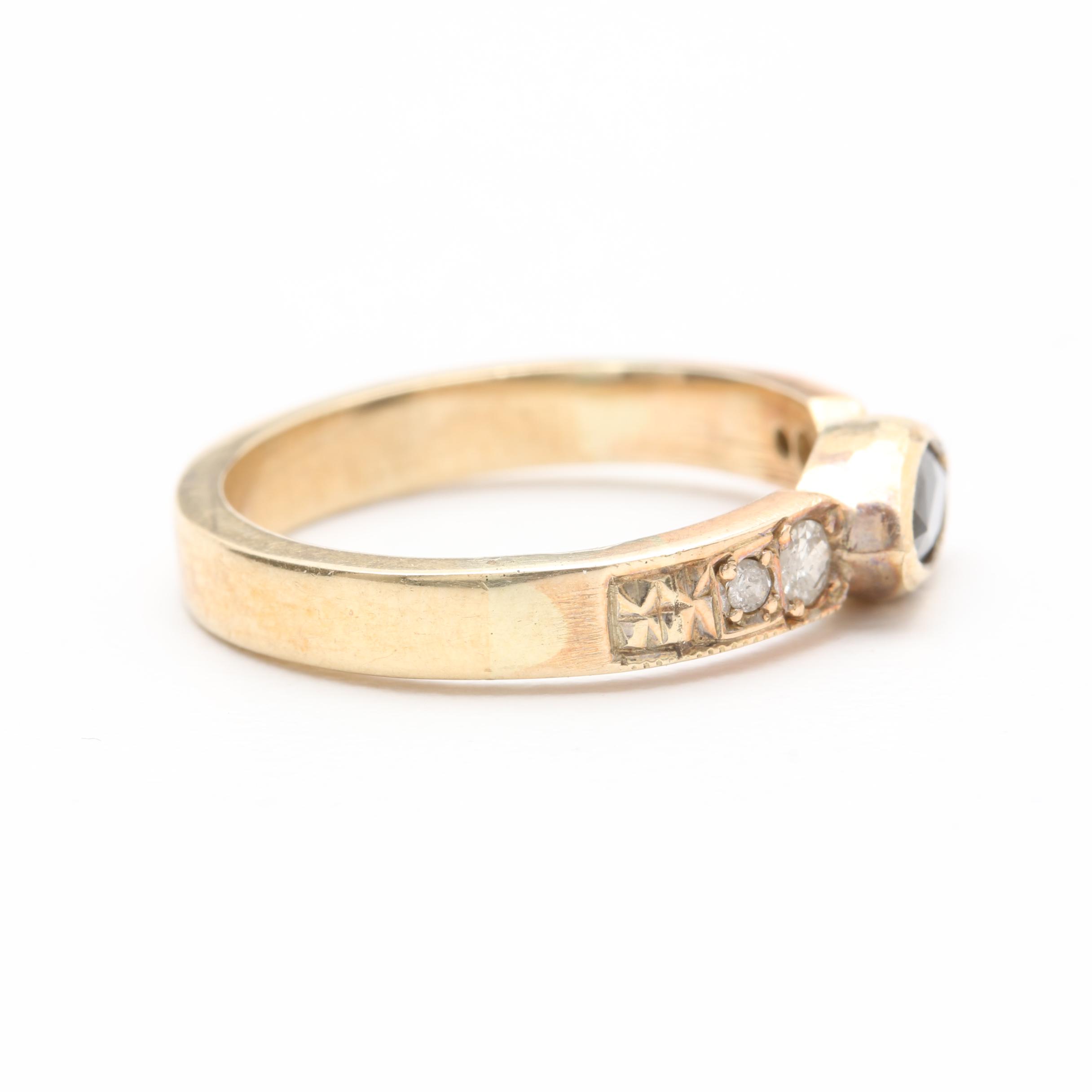 14K Yellow Gold Sapphire and Diamond Ring