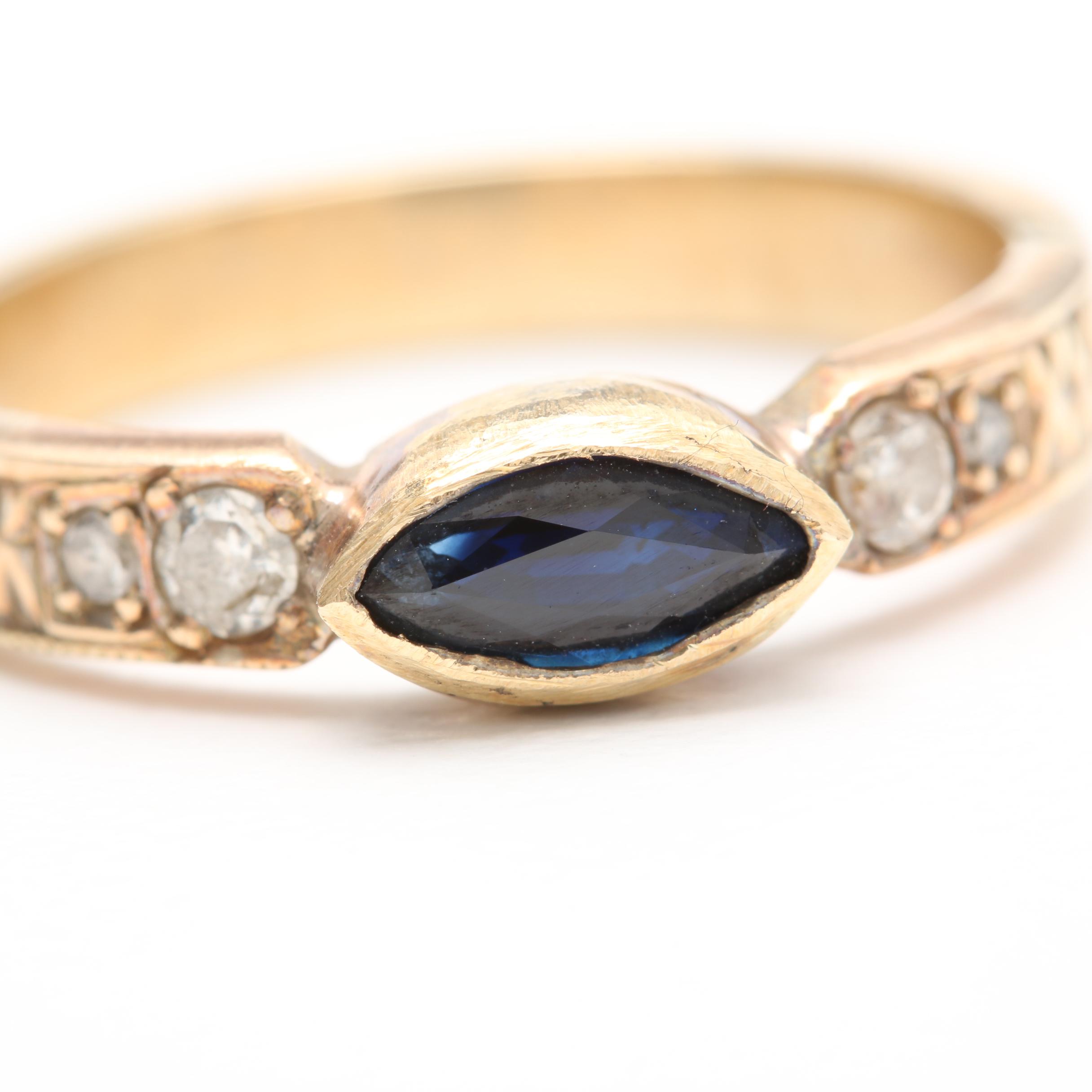 14K Yellow Gold Sapphire and Diamond Ring