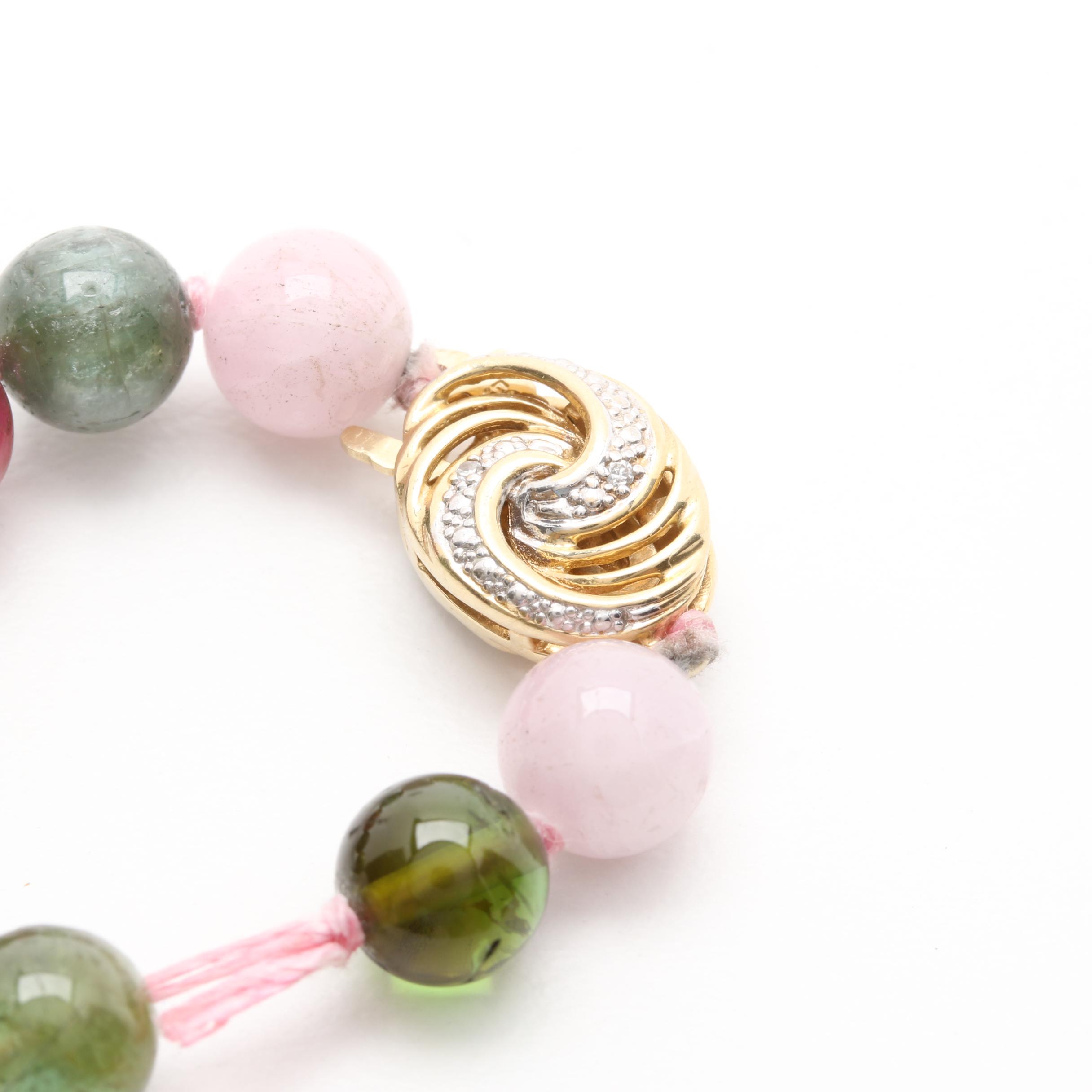 14K Yellow Gold Gemstone Necklace With Diamond Accented Closure