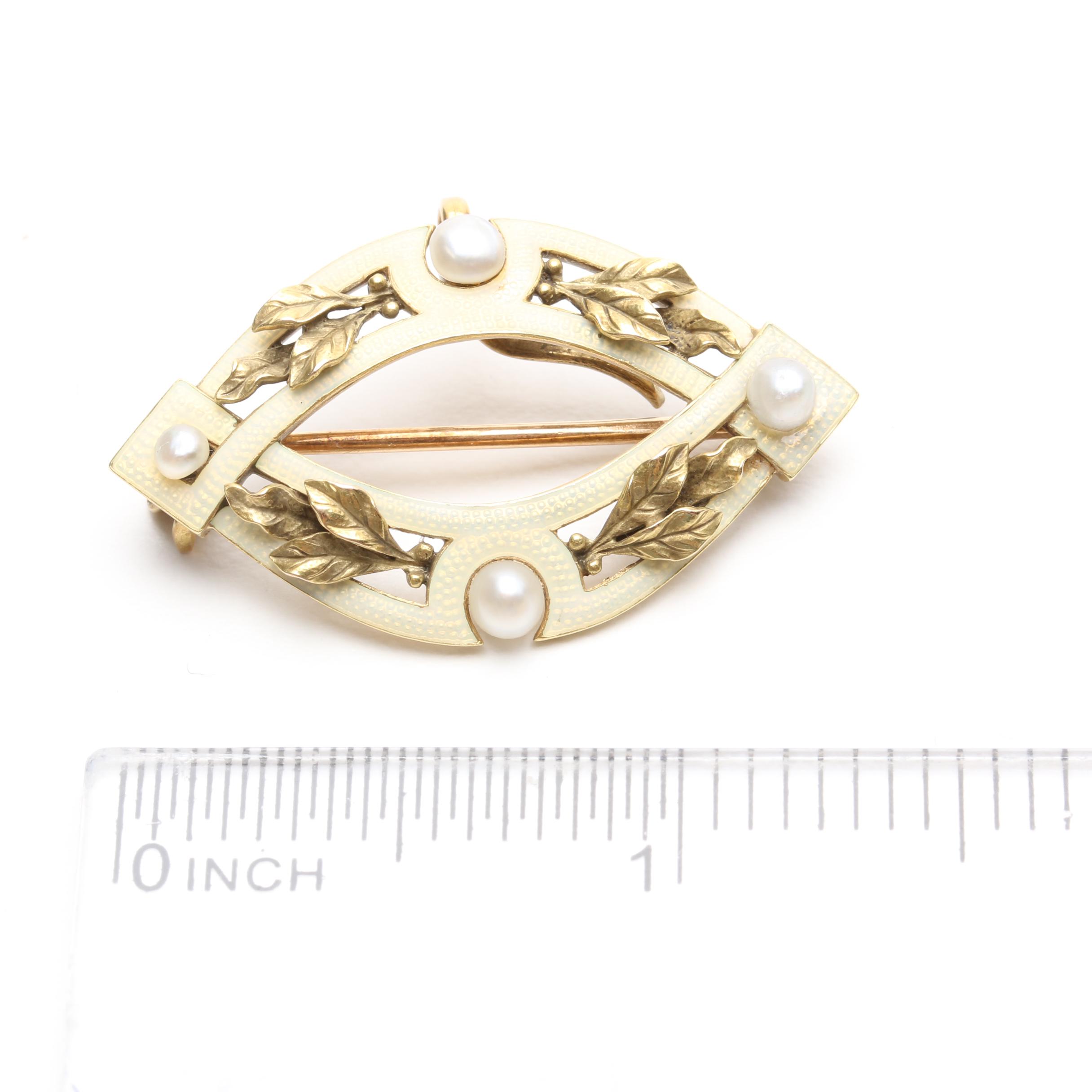 Art Nouveau 14K Yellow Gold Seed Pearl Brooch