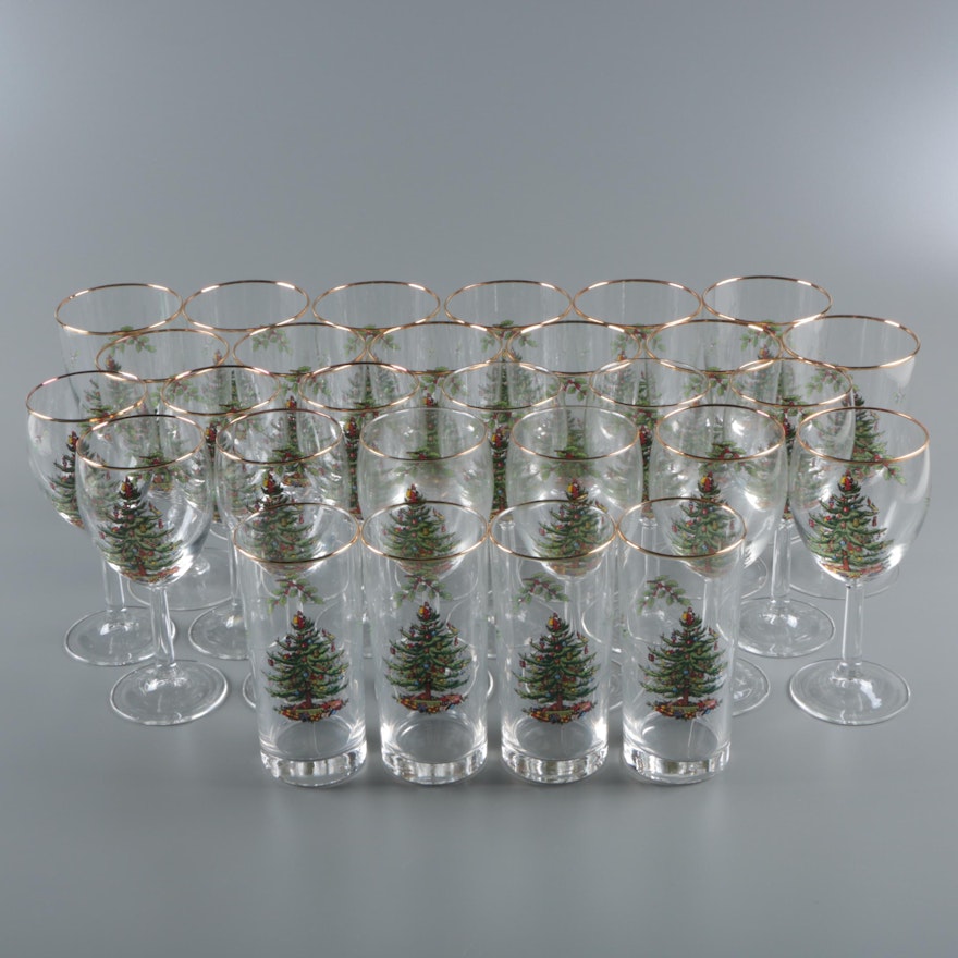 Spode "Christmas Tree" Wine Glasses, Goblets and Highball Glasses