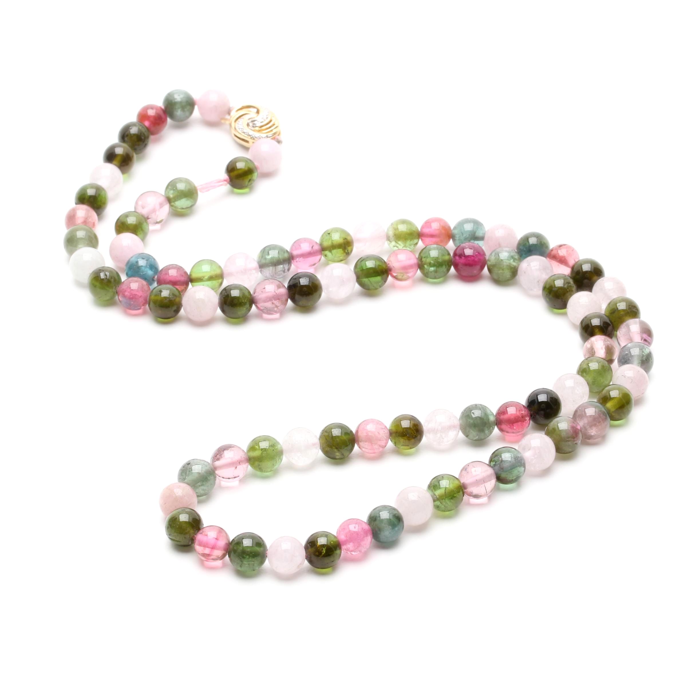 14K Yellow Gold Gemstone Necklace With Diamond Accented Closure