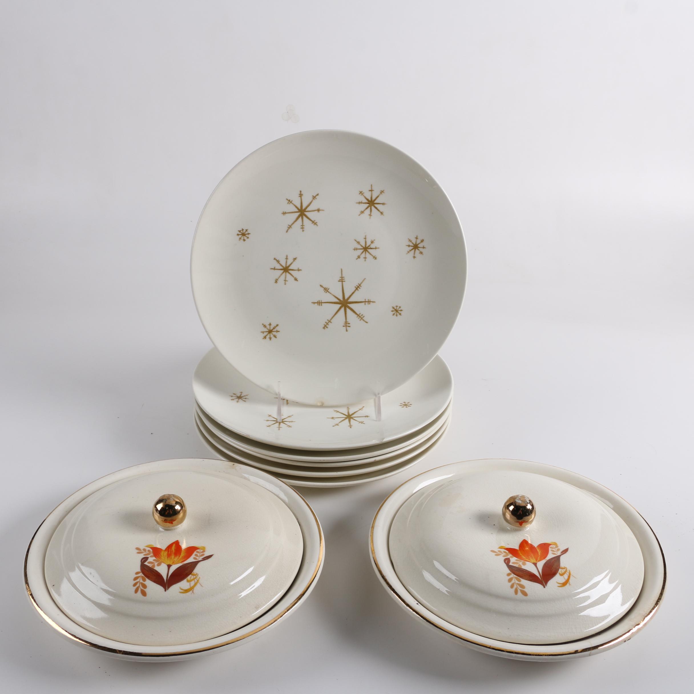 Mid Century Royal China "Star Glow" and Harker Bakerite "Tulip" Dinnerware