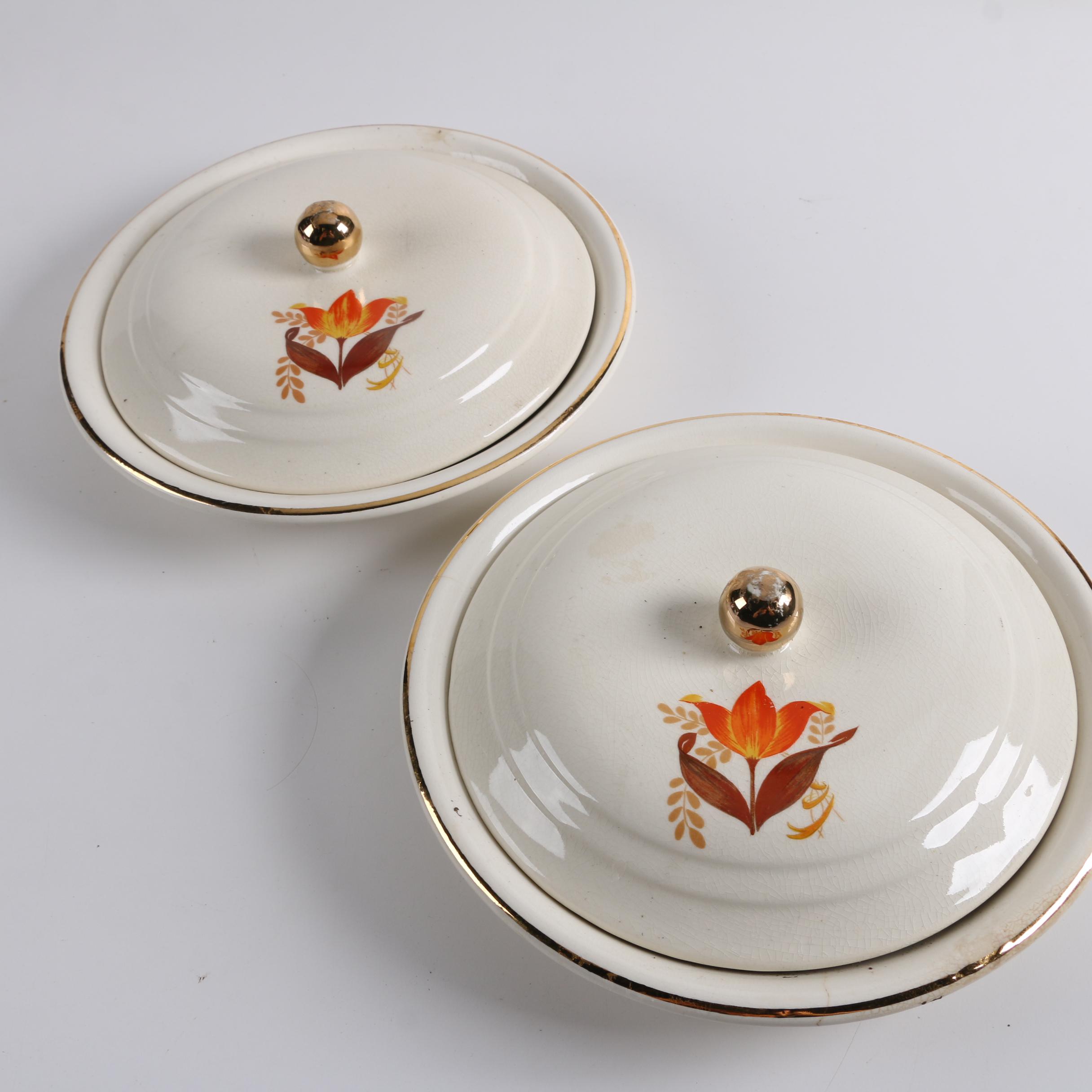 Mid Century Royal China "Star Glow" and Harker Bakerite "Tulip" Dinnerware