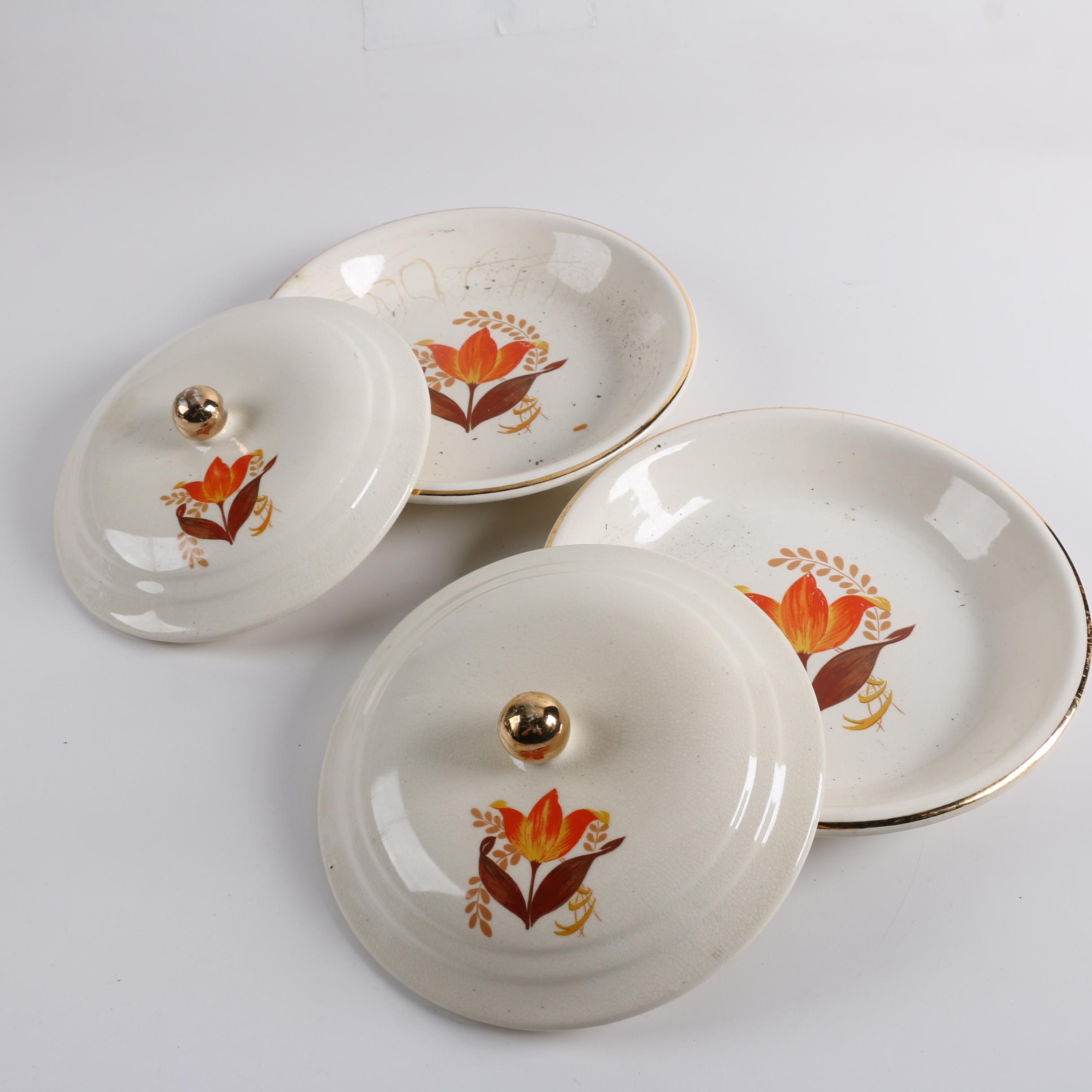 Mid Century Royal China "Star Glow" and Harker Bakerite "Tulip" Dinnerware