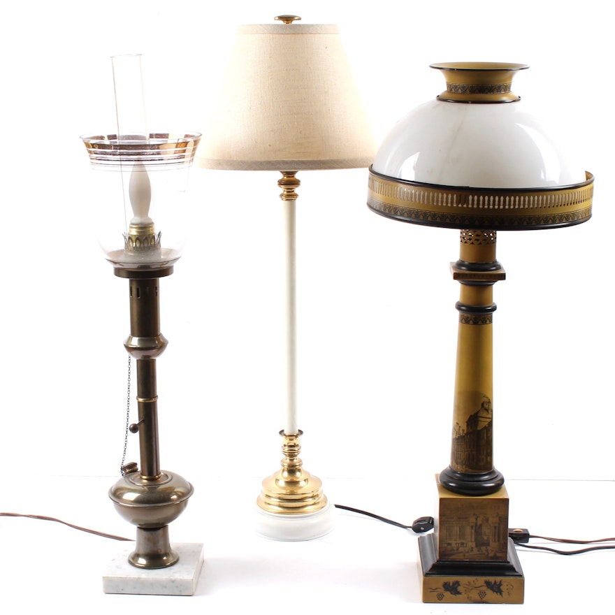 Three Vintage Metal Body Lamp Table Lamps