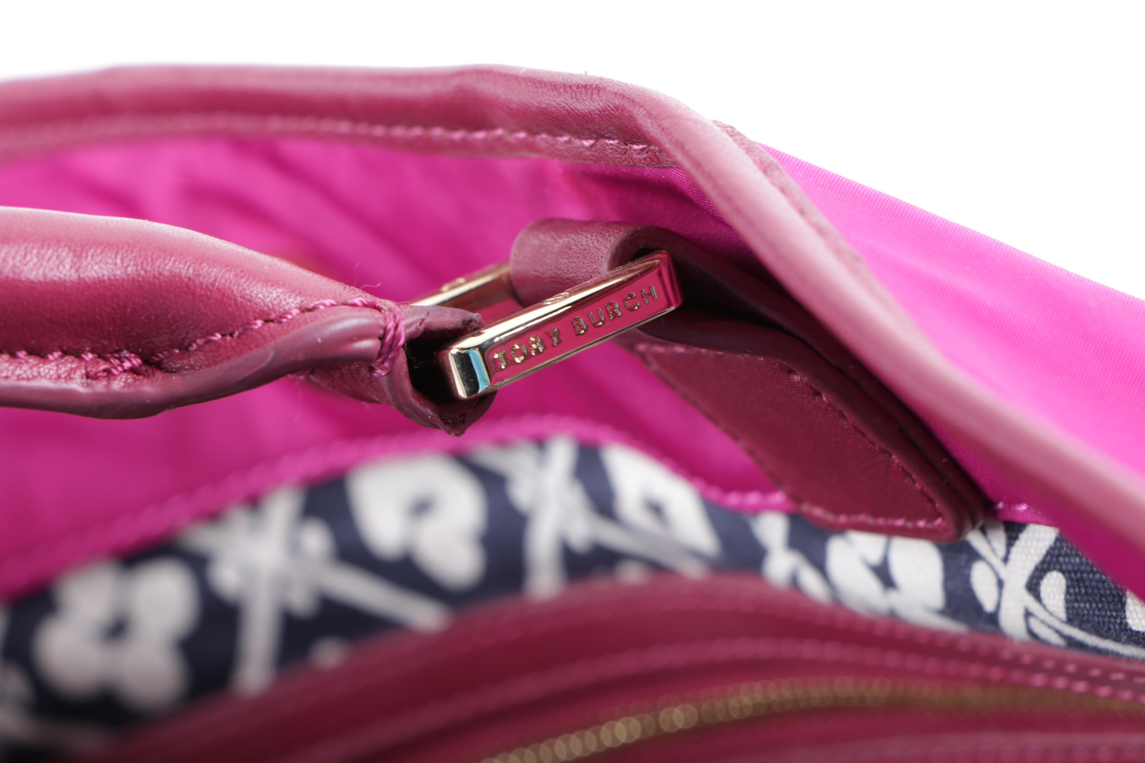 Tory Burch Fuchsia Nylon and Leather Tote