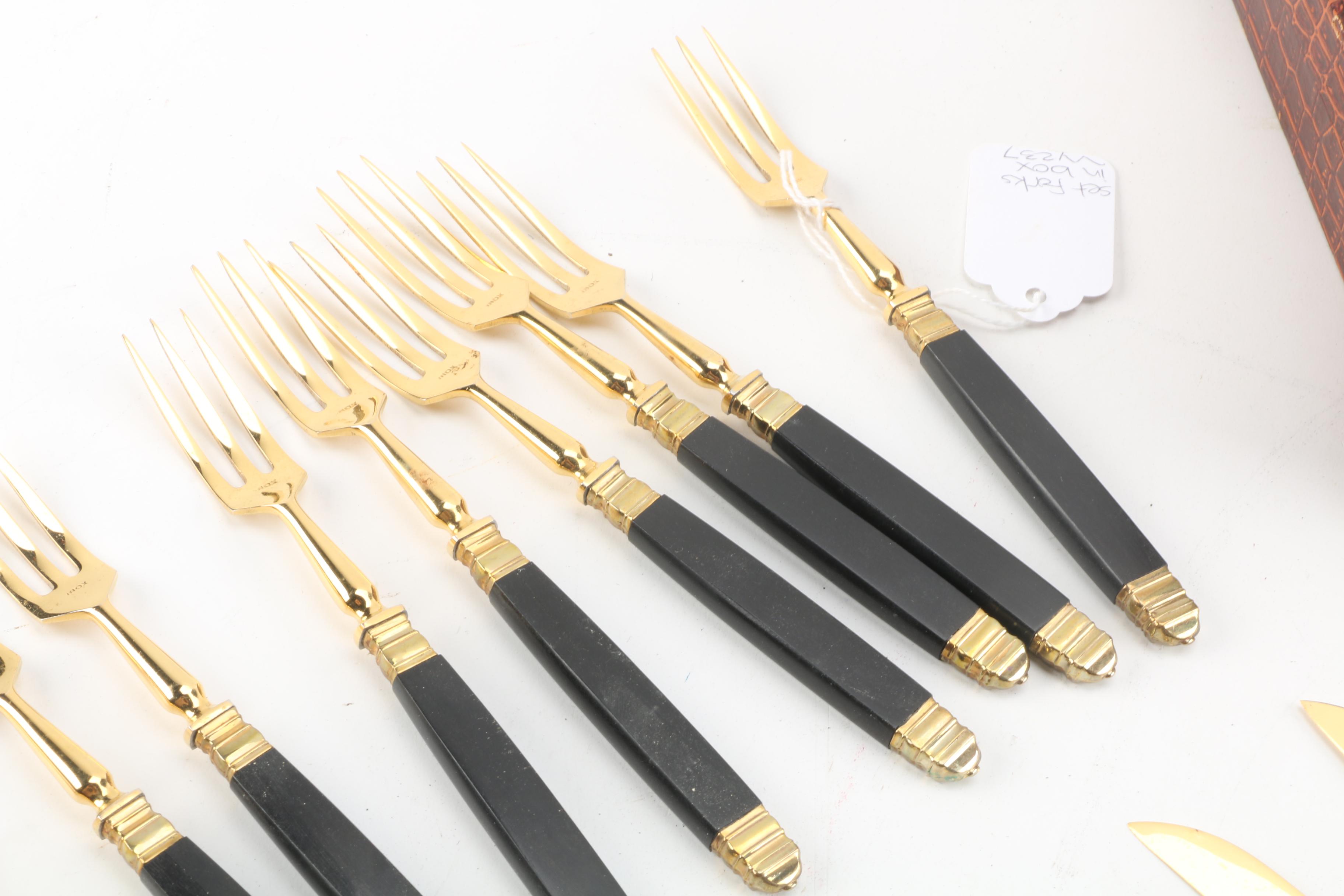 Vintage Nilox Stainless Gold-Tone Fruit Forks and Knives