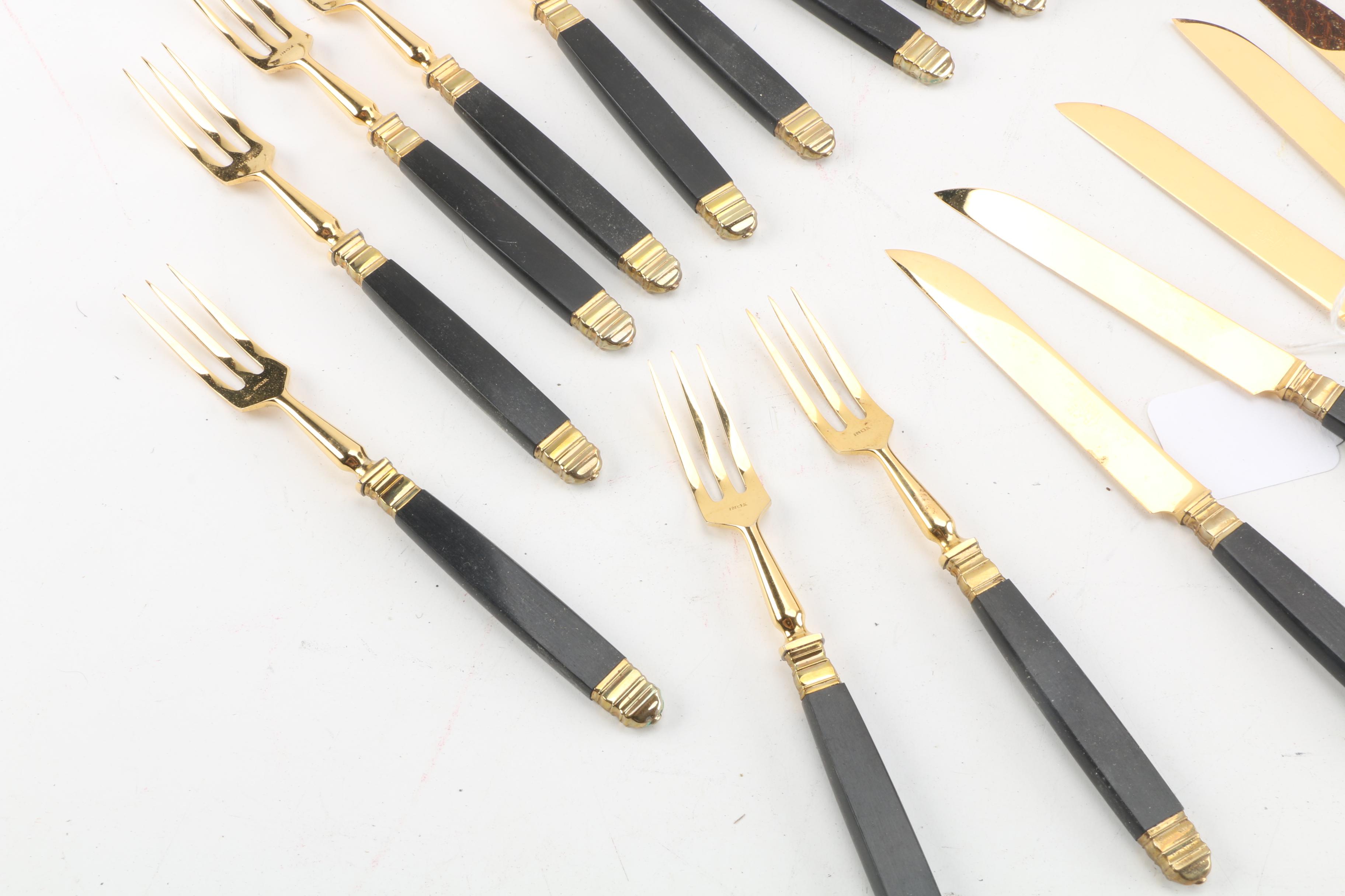 Vintage Nilox Stainless Gold-Tone Fruit Forks and Knives
