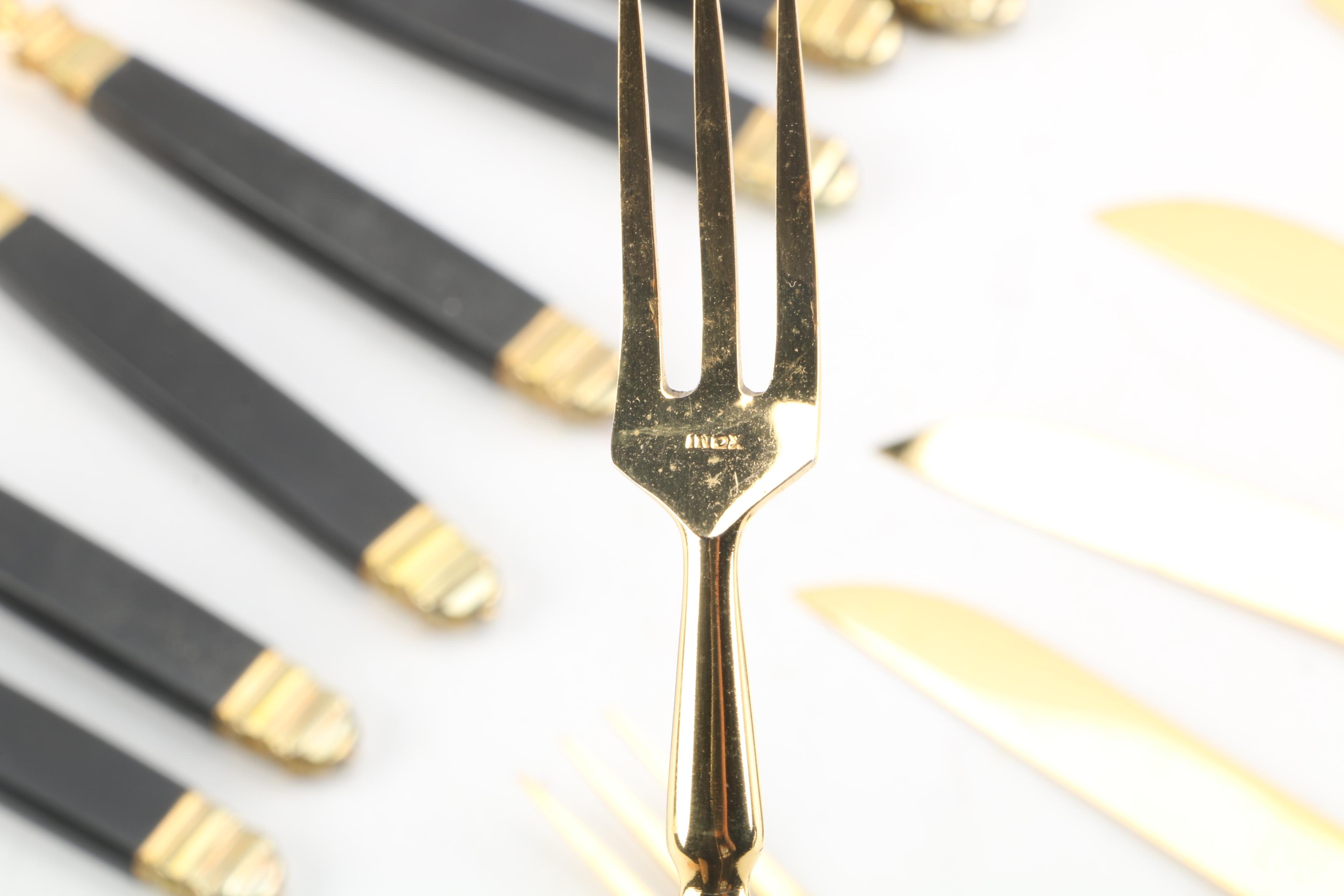Vintage Nilox Stainless Gold-Tone Fruit Forks and Knives