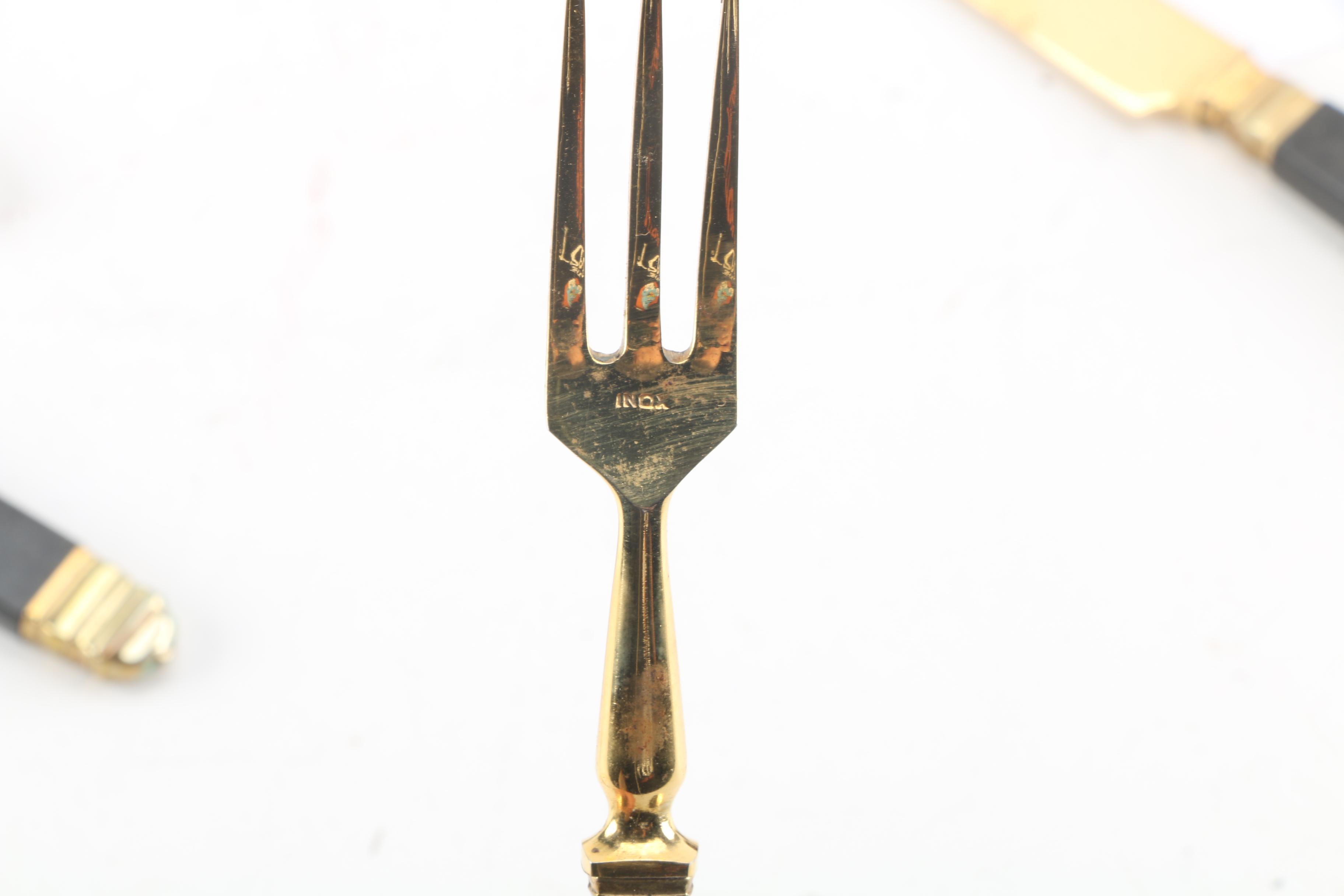 Vintage Nilox Stainless Gold-Tone Fruit Forks and Knives