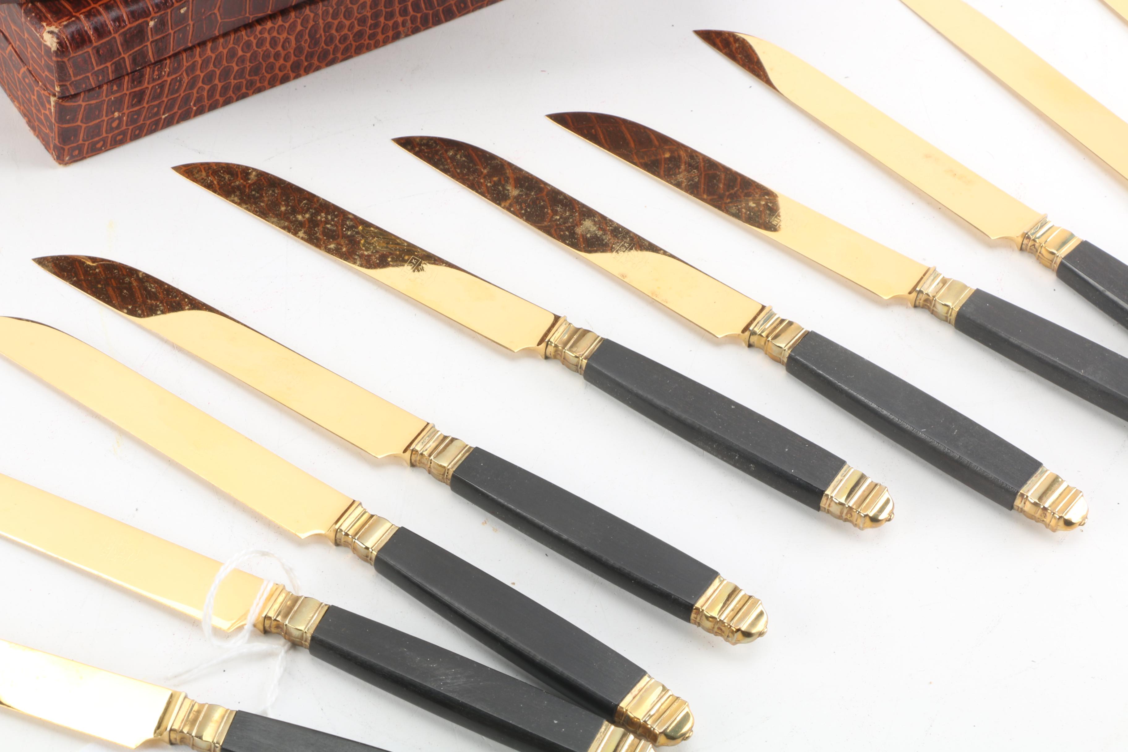 Vintage Nilox Stainless Gold-Tone Fruit Forks and Knives