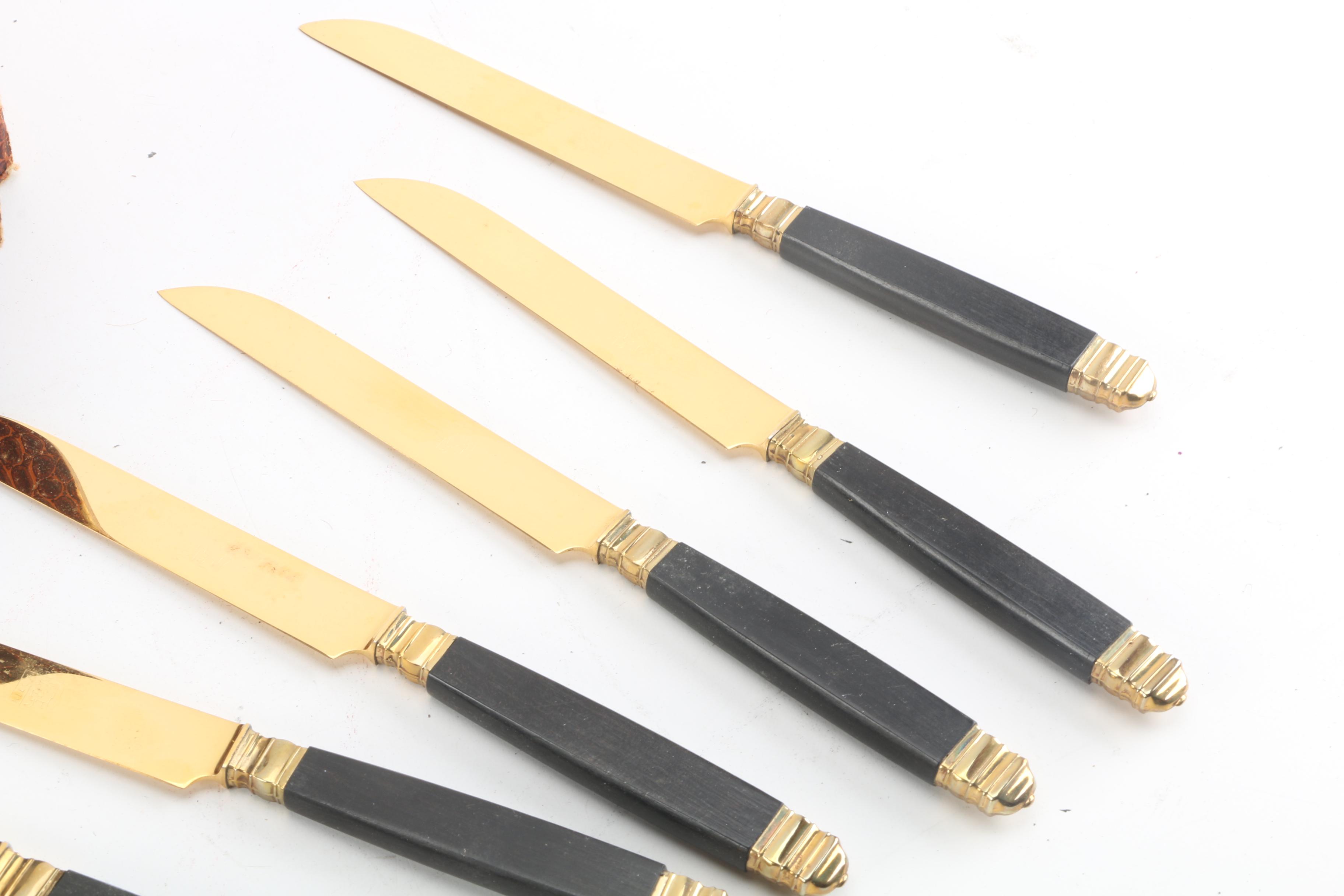 Vintage Nilox Stainless Gold-Tone Fruit Forks and Knives