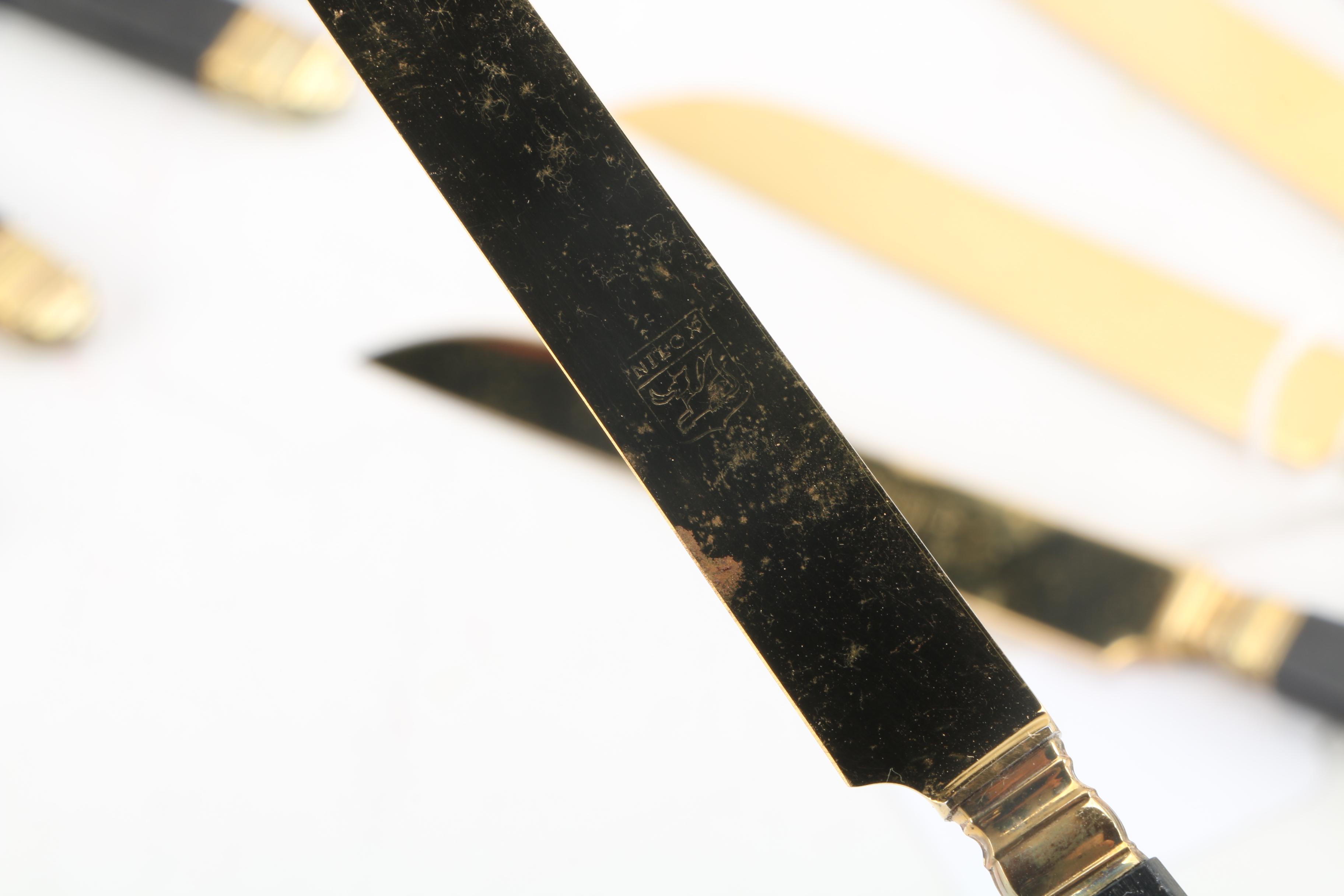 Vintage Nilox Stainless Gold-Tone Fruit Forks and Knives