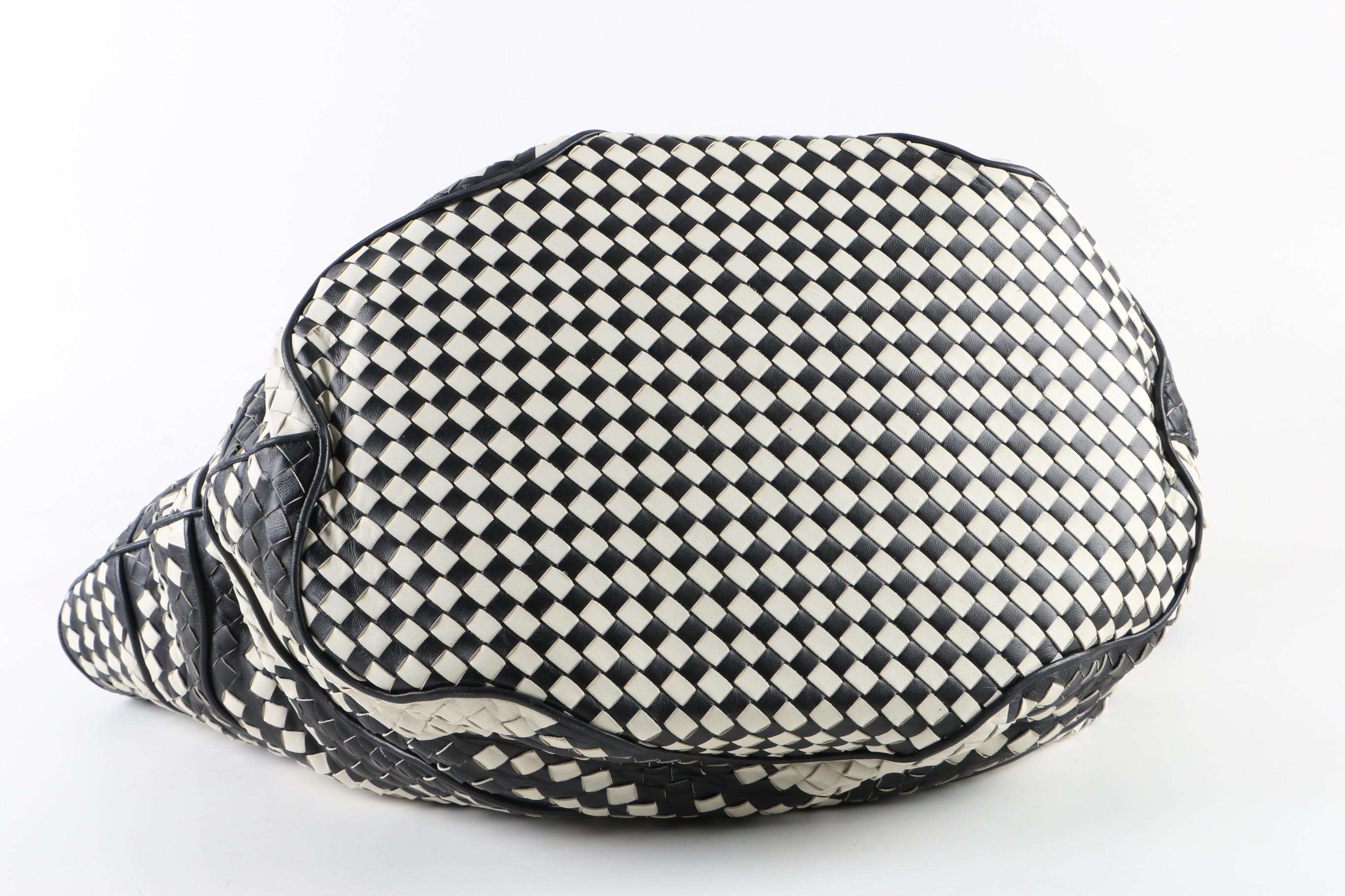 Bottega Veneta Black and White Woven Leather Tote Bag