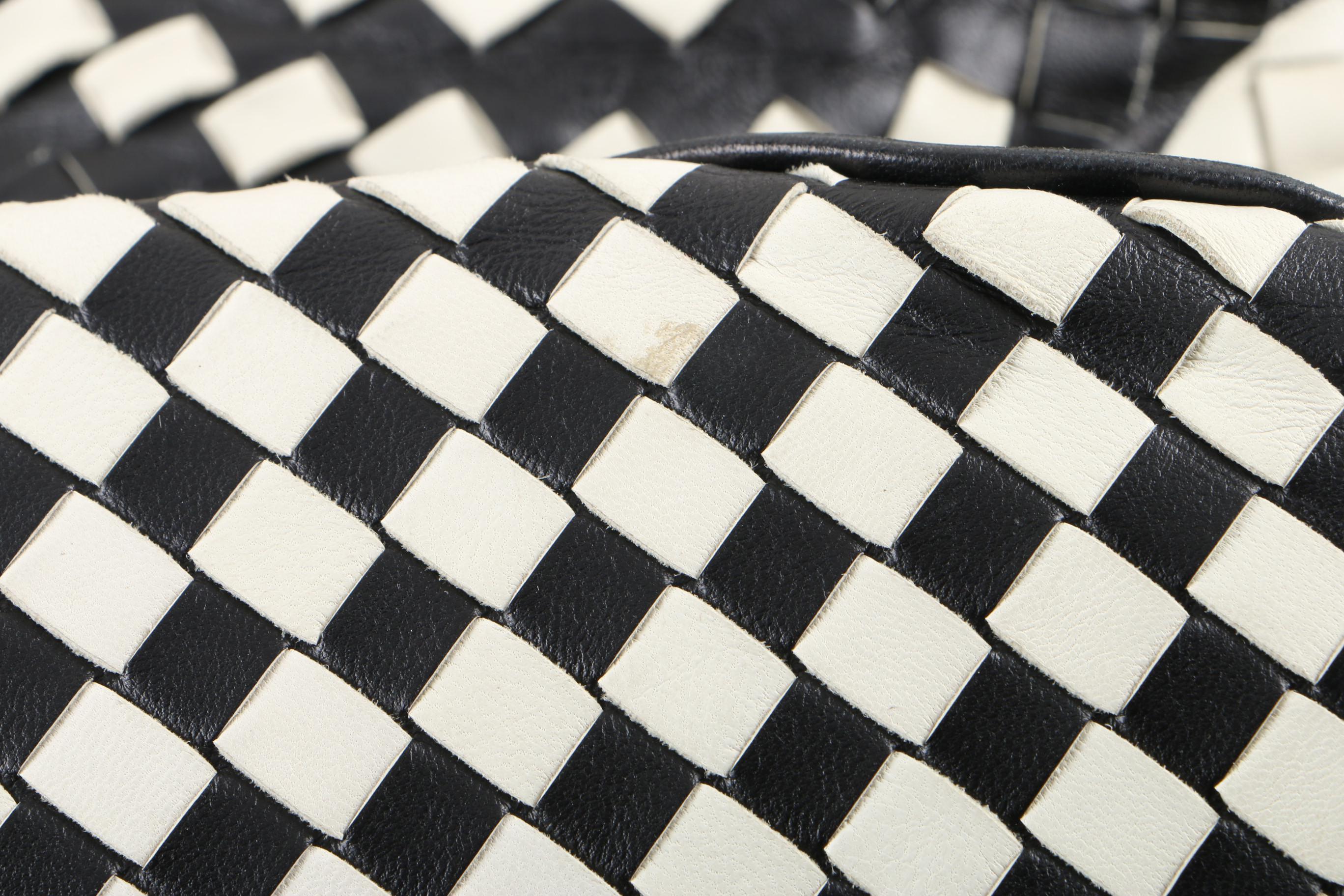 Bottega Veneta Black and White Woven Leather Tote Bag