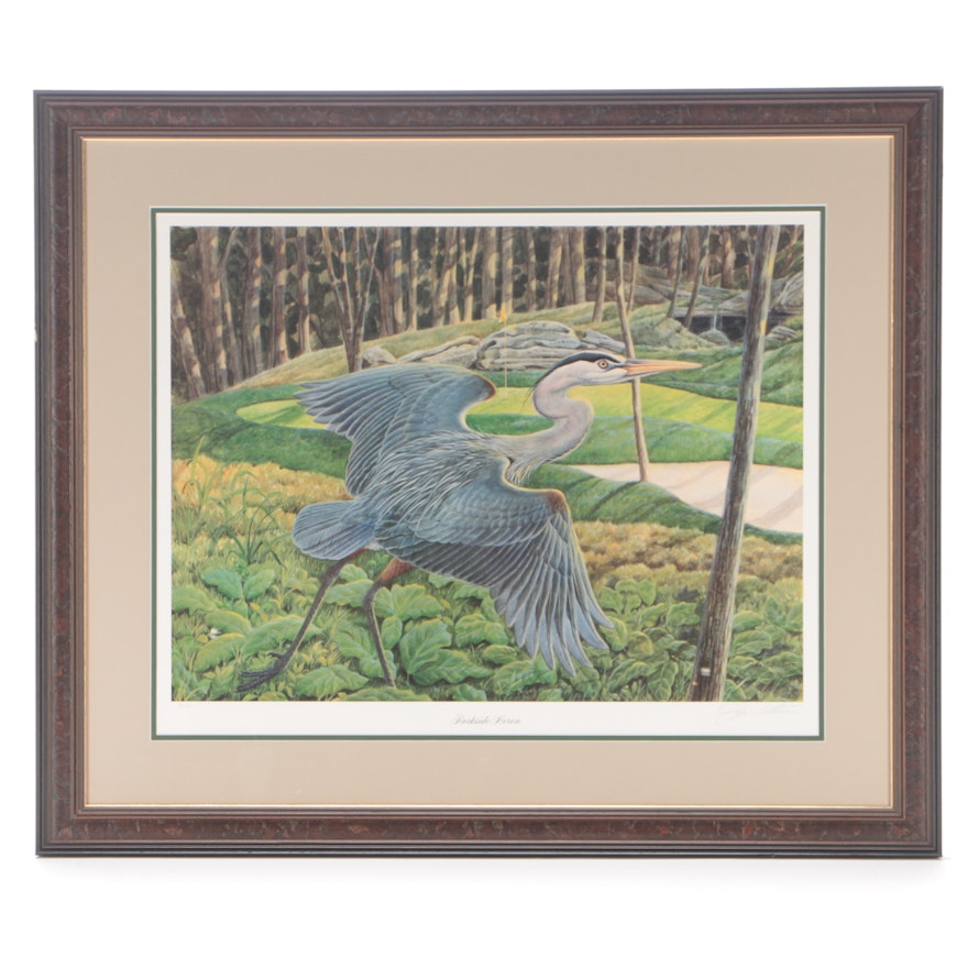 John Ruthven Signed Limited Edition Offset Lithograph "Rockside Heron"