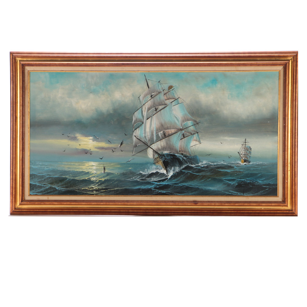 Preston Willis Original Nautical Oil on Canvas Painting