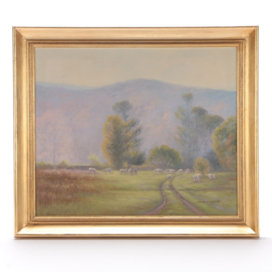 R. Williams Original Pastoral Landscape Oil on Canvas