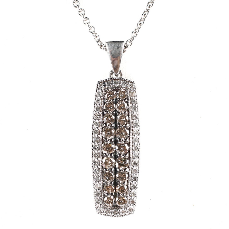 Sterling Silver and 1.29 CTW Diamond Bar Style Pendant Necklace