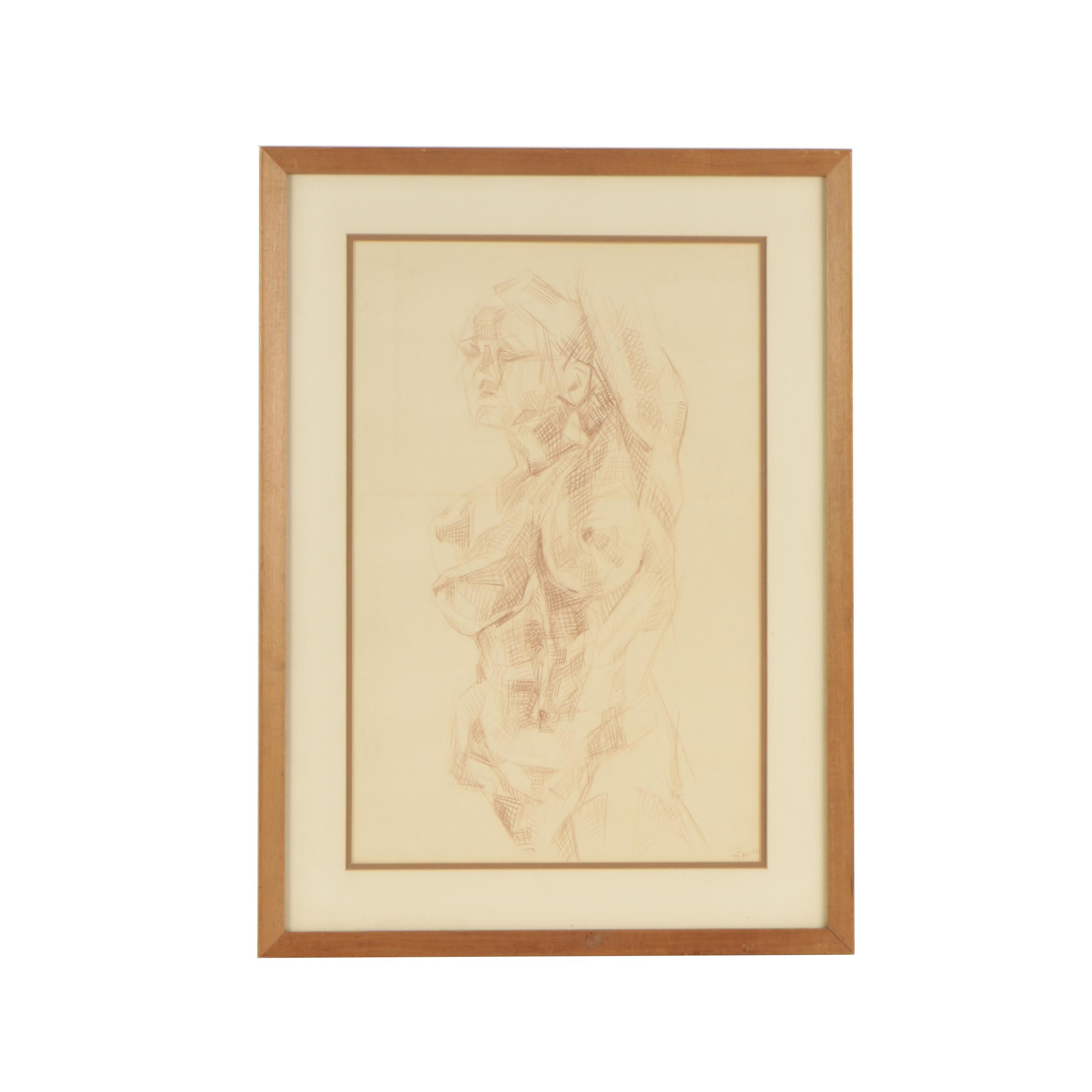 Laue Futurist Style Conté Crayon Drawing