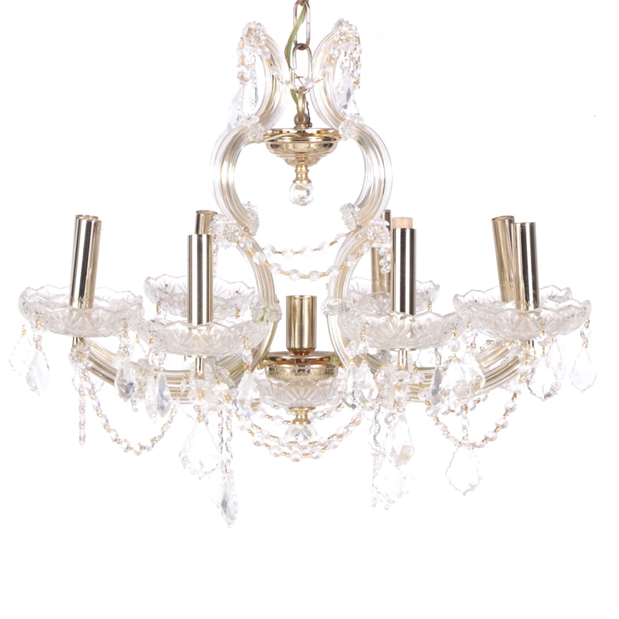 Spanish Crystal, Glass and Brass Chandelier