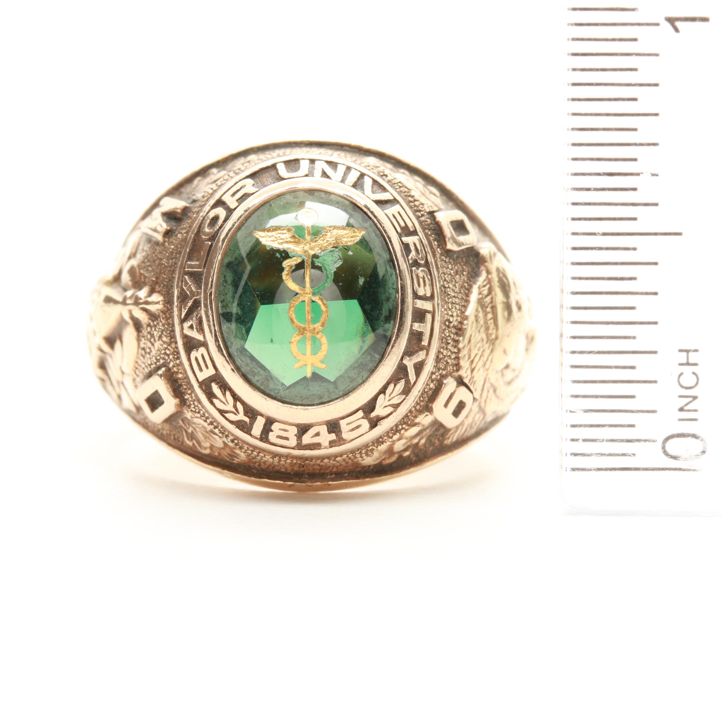 Vintage 1960 10K Yellow Gold Synthetic Spinel Baylor Medical School Class Ring