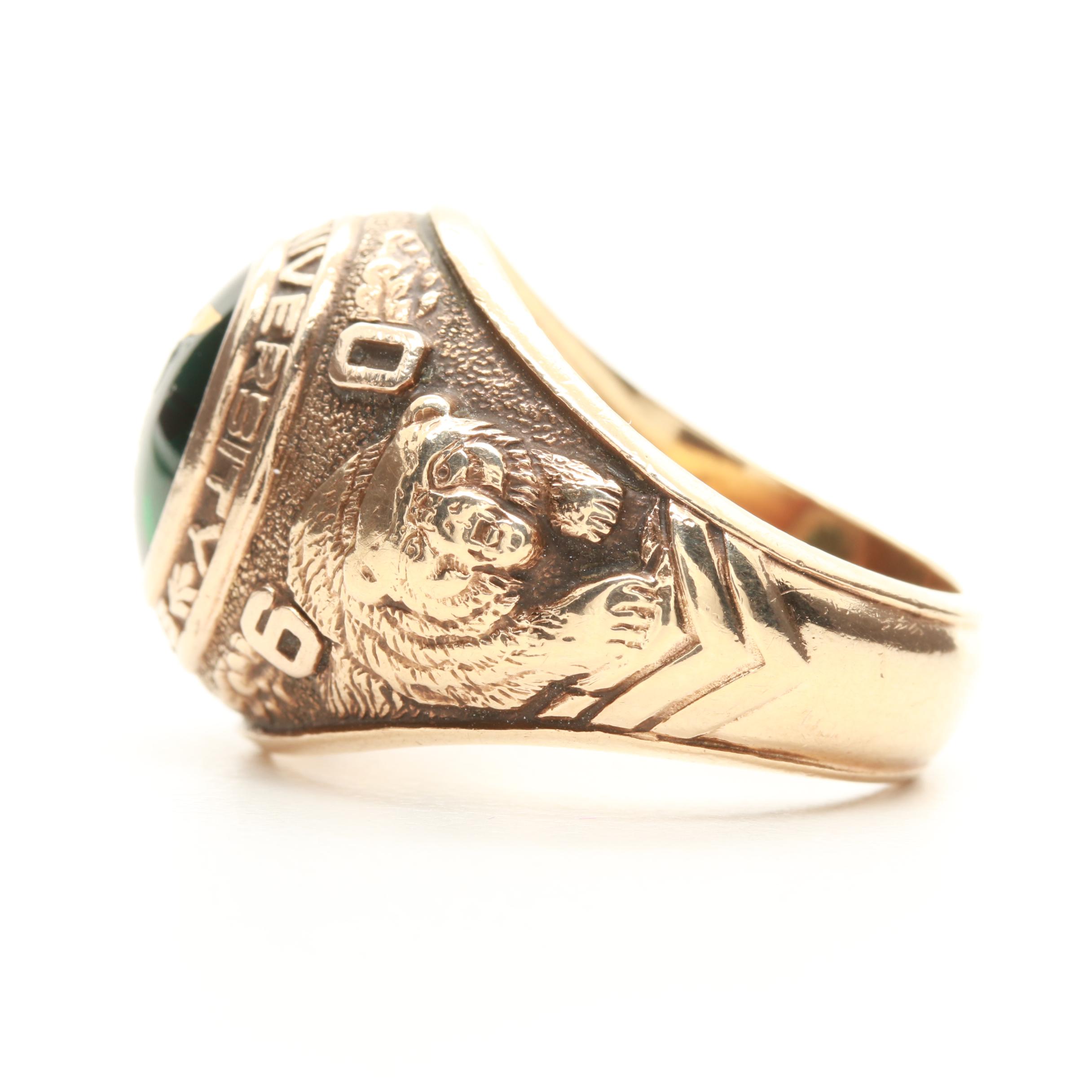 Vintage 1960 10K Yellow Gold Synthetic Spinel Baylor Medical School Class Ring