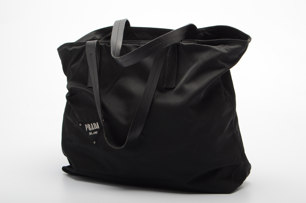 Vintage Prada Black Nylon Tote Handbag
