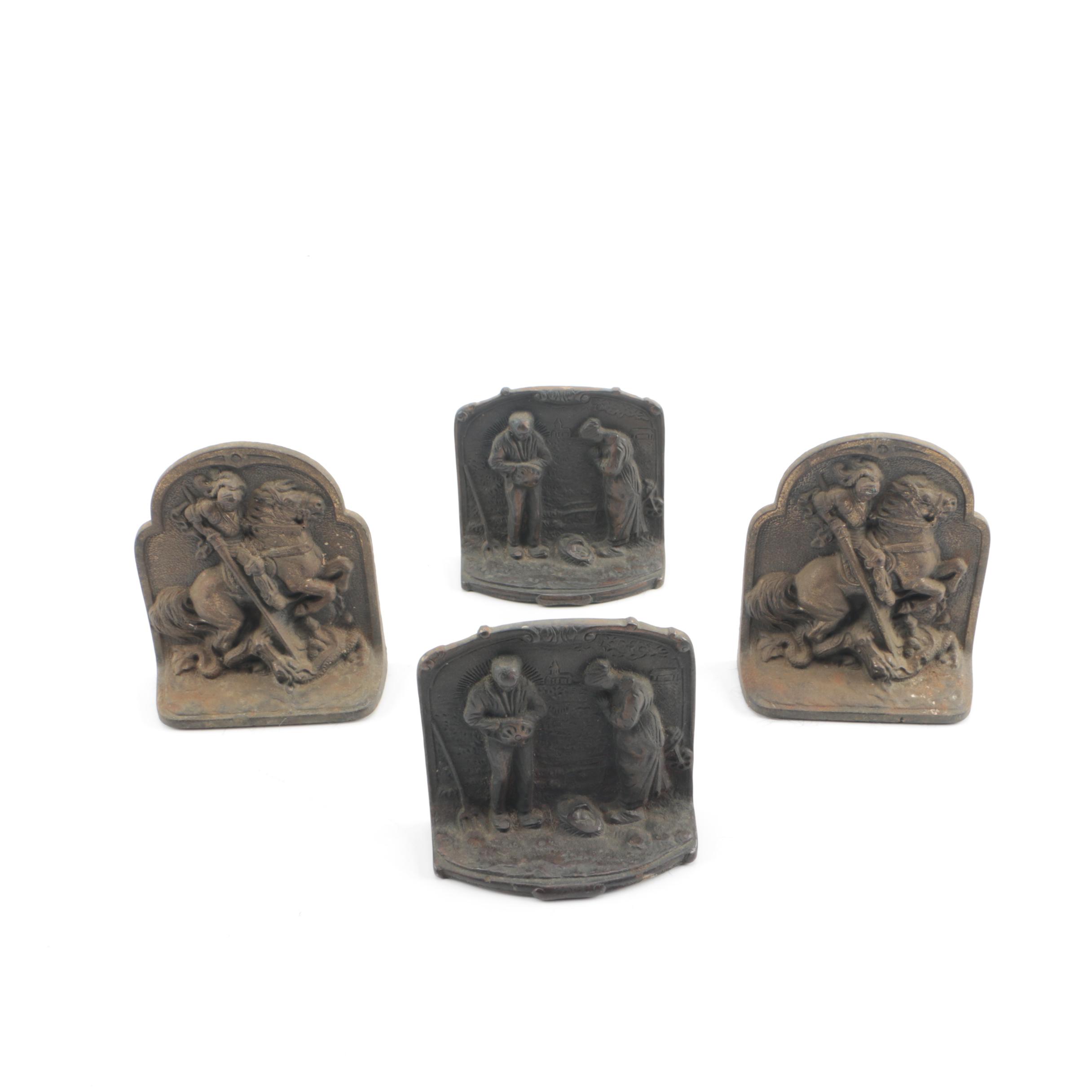 Hubley "St. George" Bookends (Attributed) with "The Angelus" Bookends