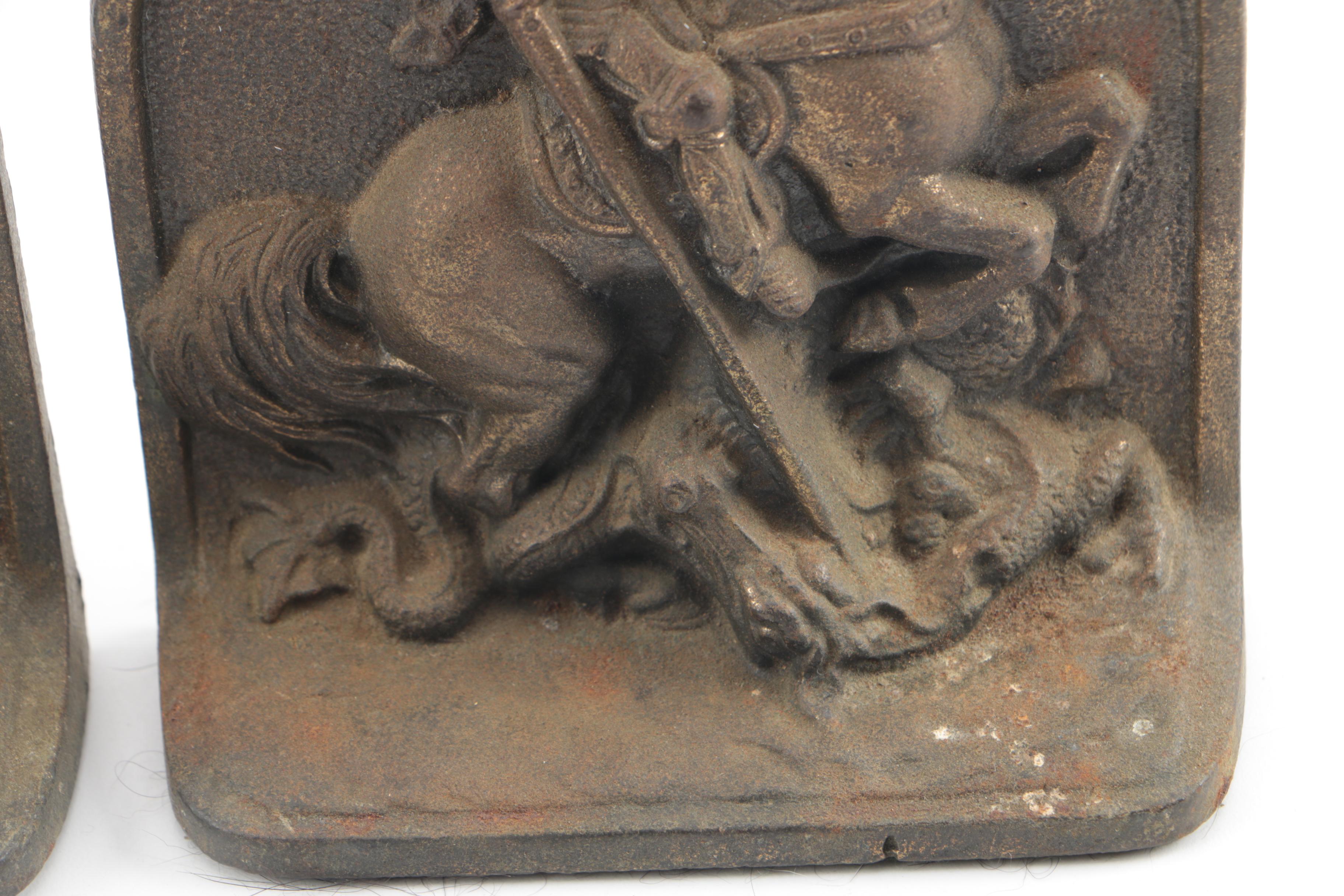 Hubley "St. George" Bookends (Attributed) with "The Angelus" Bookends