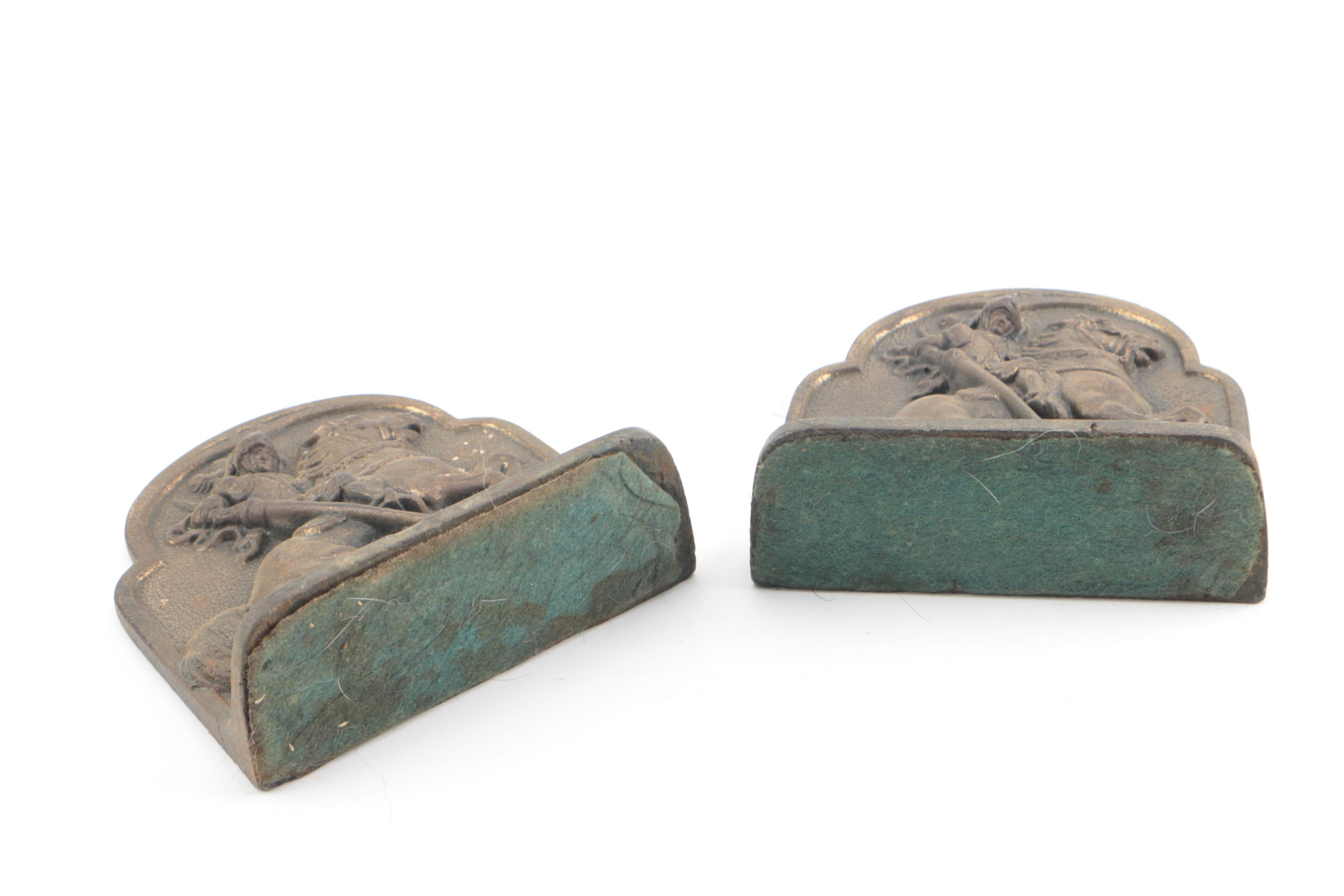 Hubley "St. George" Bookends (Attributed) with "The Angelus" Bookends