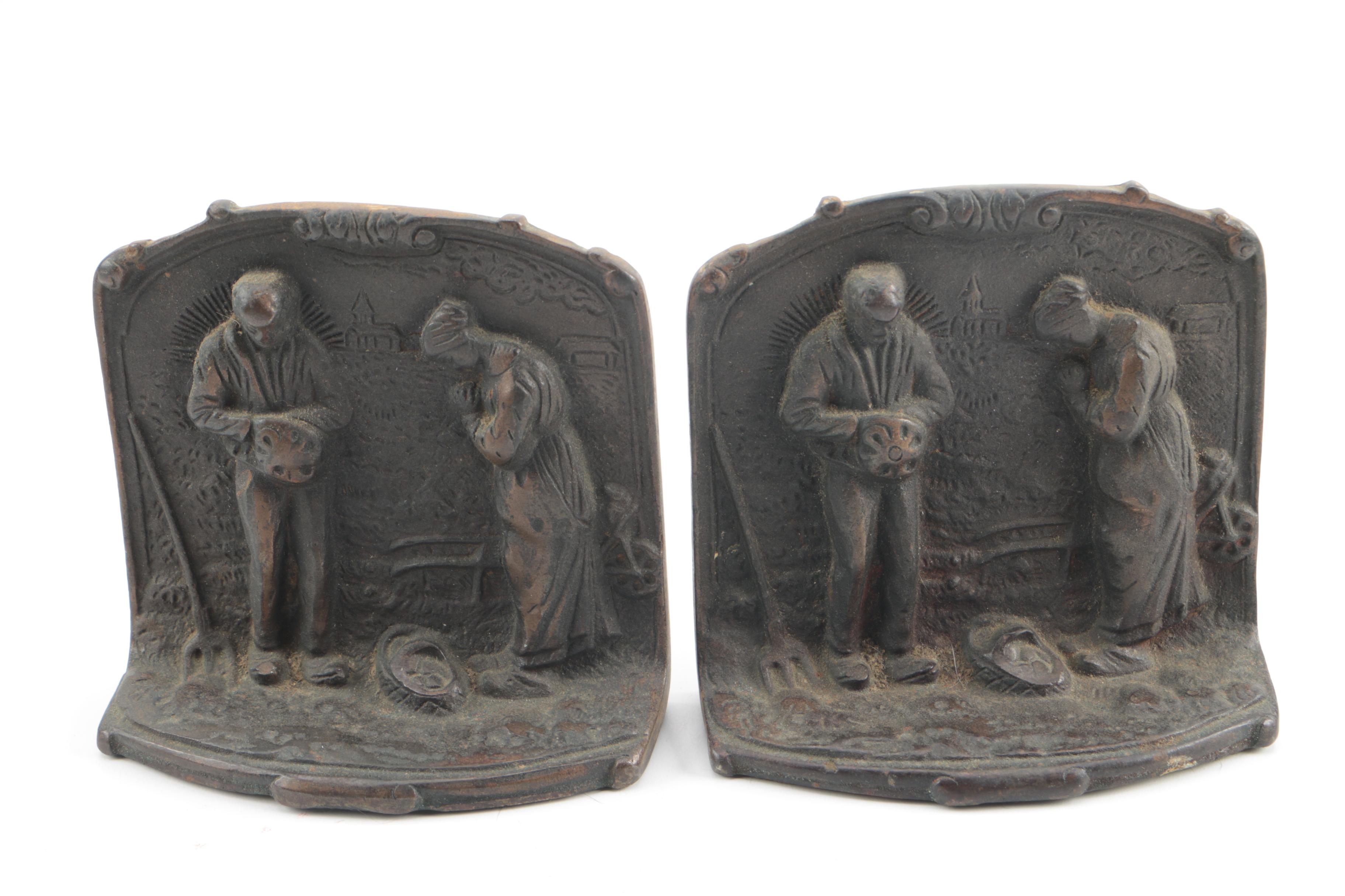 Hubley "St. George" Bookends (Attributed) with "The Angelus" Bookends