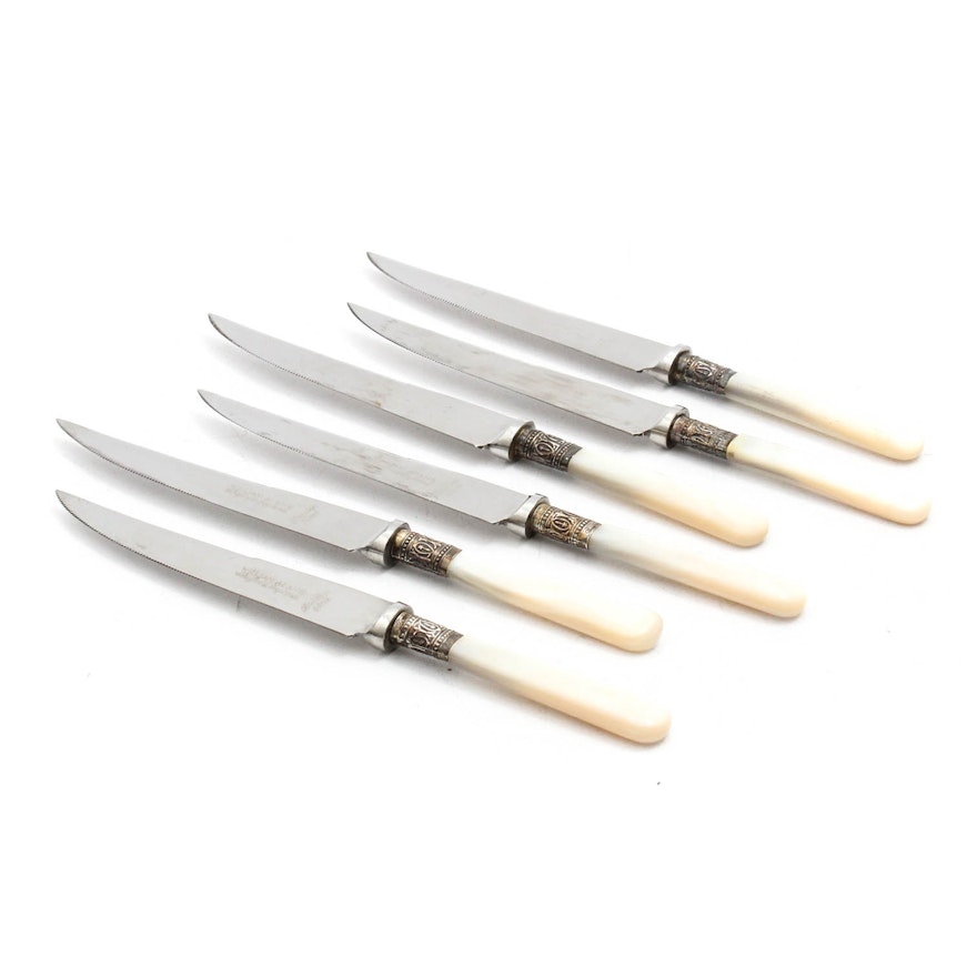 William Adams Sterling Mother of Pearl Steak Knives Set