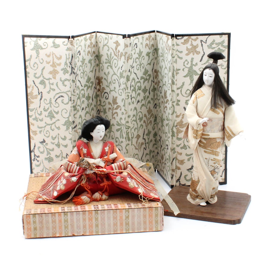 Japanese Wood and Silk Dolls