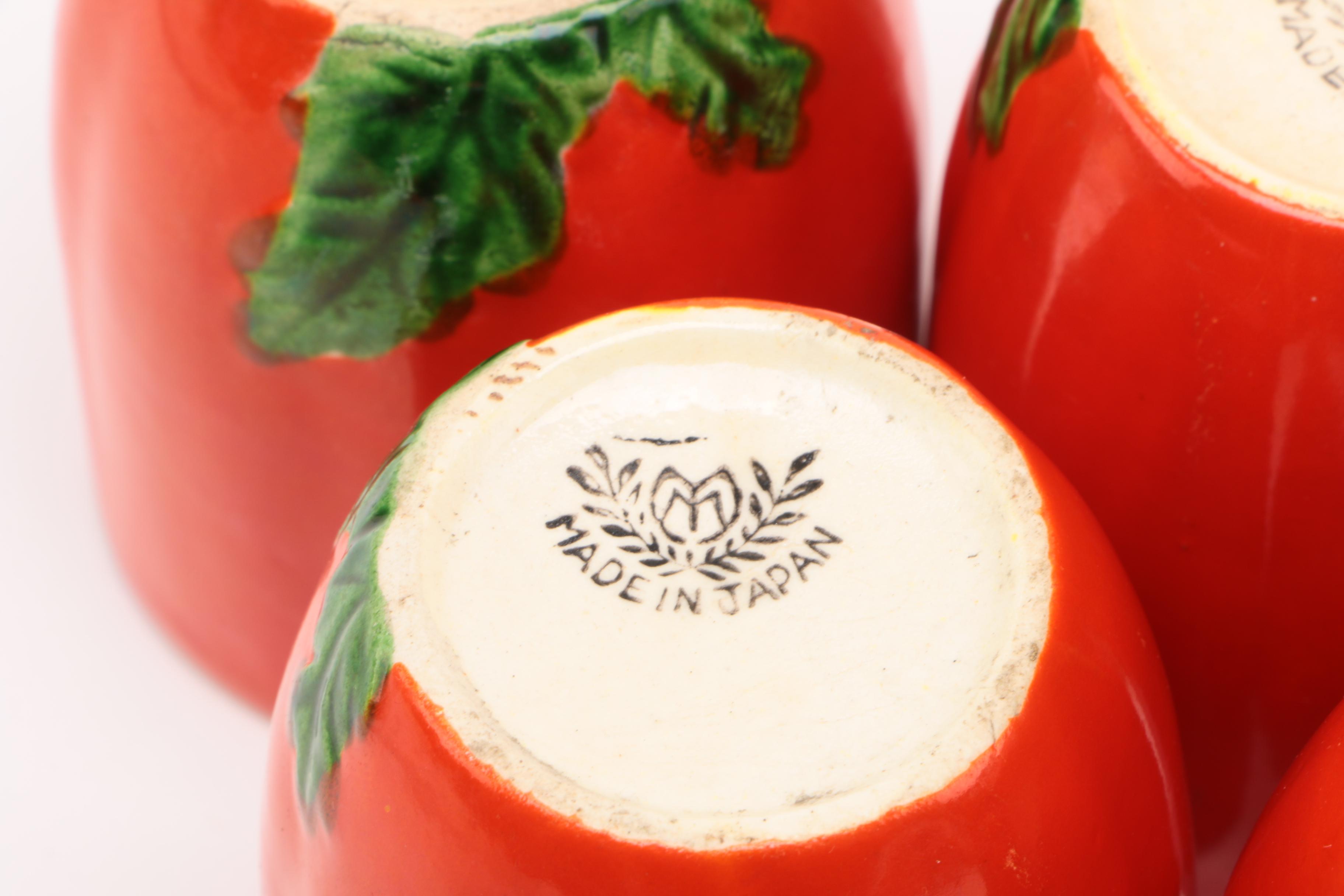 1920's Moriyama Pottery Tomato Themed Tea Set and Shakers