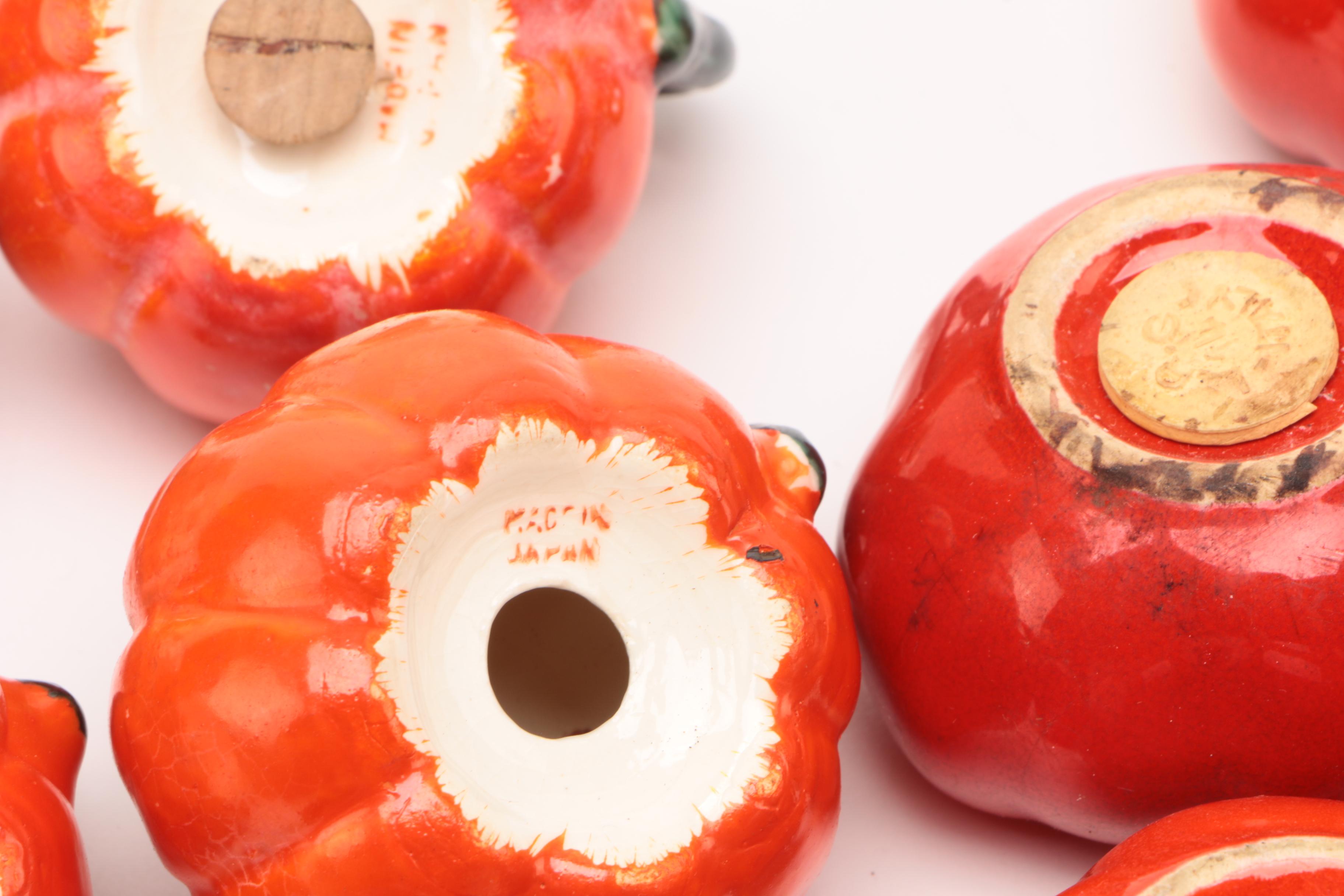 1920's Moriyama Pottery Tomato Themed Tea Set and Shakers