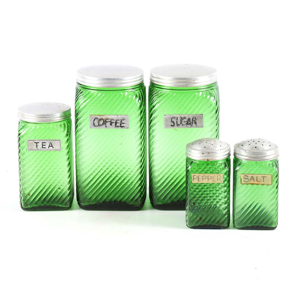 Vintage Green Glass Canister Set