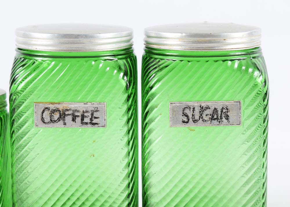 Vintage Green Glass Canister Set