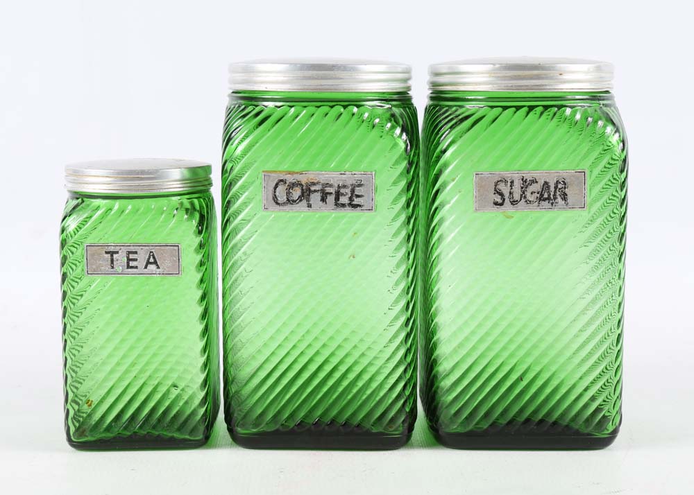 Vintage Green Glass Canister Set