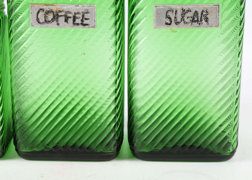 Vintage Green Glass Canister Set