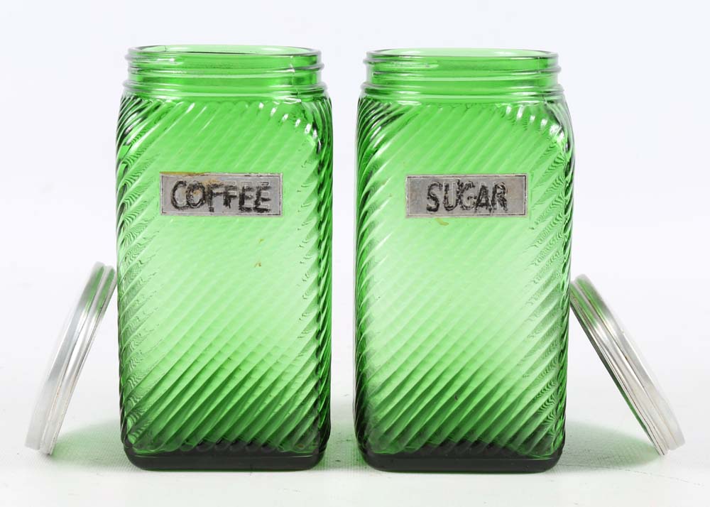 Vintage Green Glass Canister Set