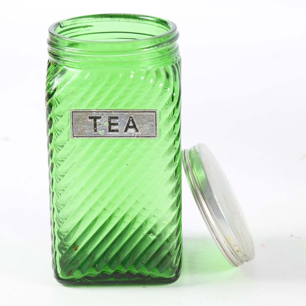 Vintage Green Glass Canister Set
